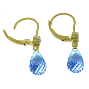 4.53 Carat 14K Solid Yellow Gold Femme Blue Topaz Diamond Earrings