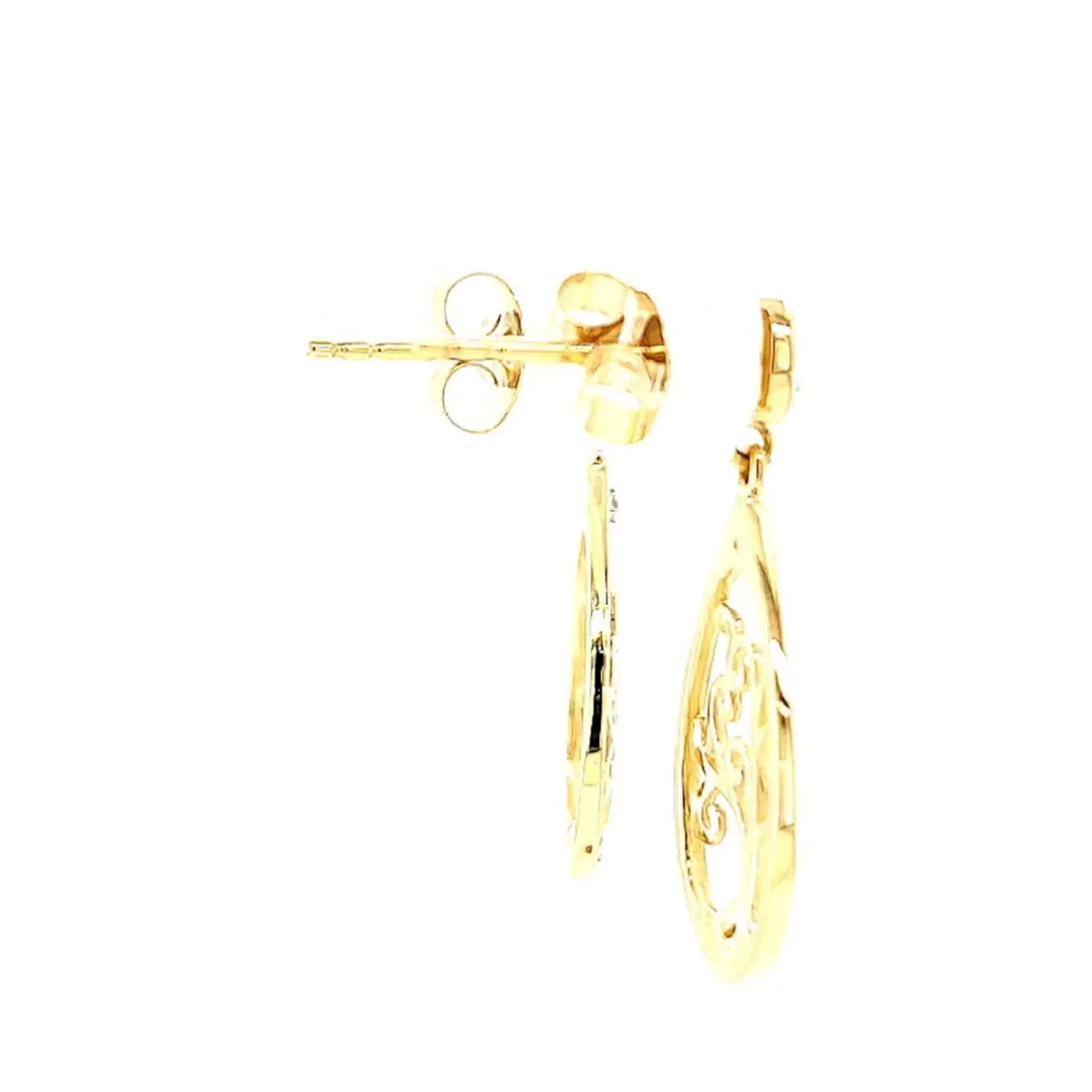 9ct Yellow Gold Diamond Set Tree of Life  Drop Earrings