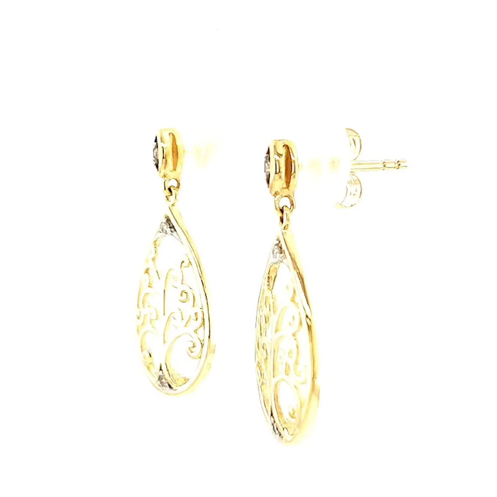 9ct Yellow Gold Diamond Set Tree of Life  Drop Earrings
