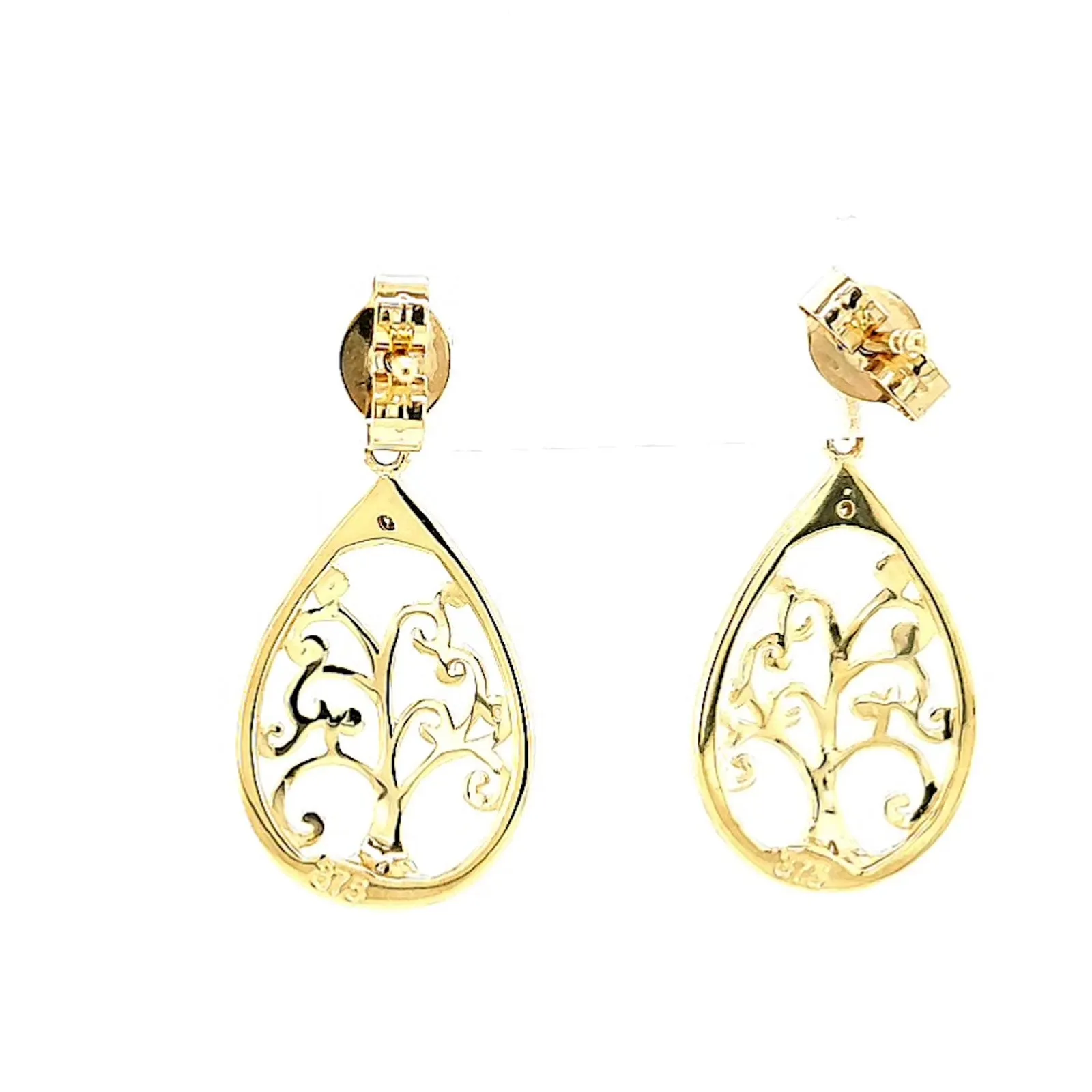 9ct Yellow Gold Diamond Set Tree of Life  Drop Earrings