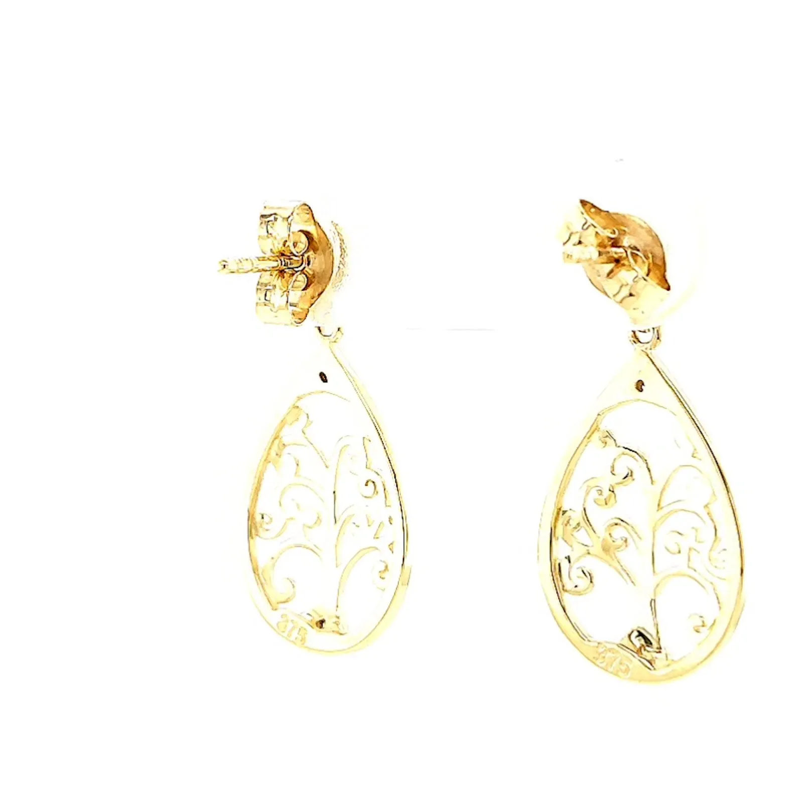 9ct Yellow Gold Diamond Set Tree of Life  Drop Earrings