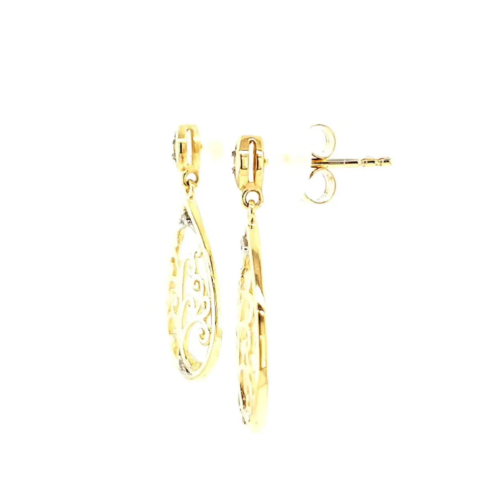 9ct Yellow Gold Diamond Set Tree of Life  Drop Earrings