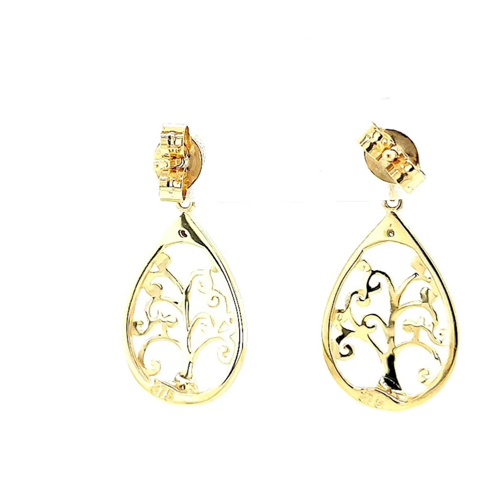 9ct Yellow Gold Diamond Set Tree of Life  Drop Earrings