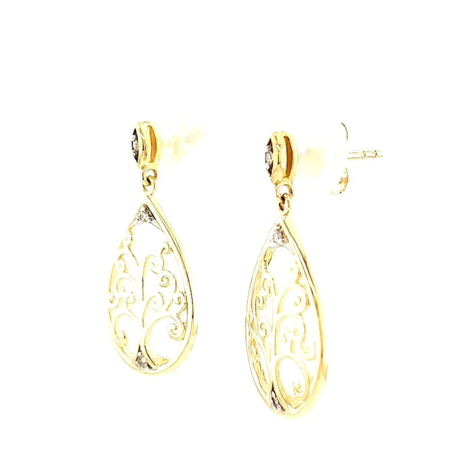 9ct Yellow Gold Diamond Set Tree of Life  Drop Earrings