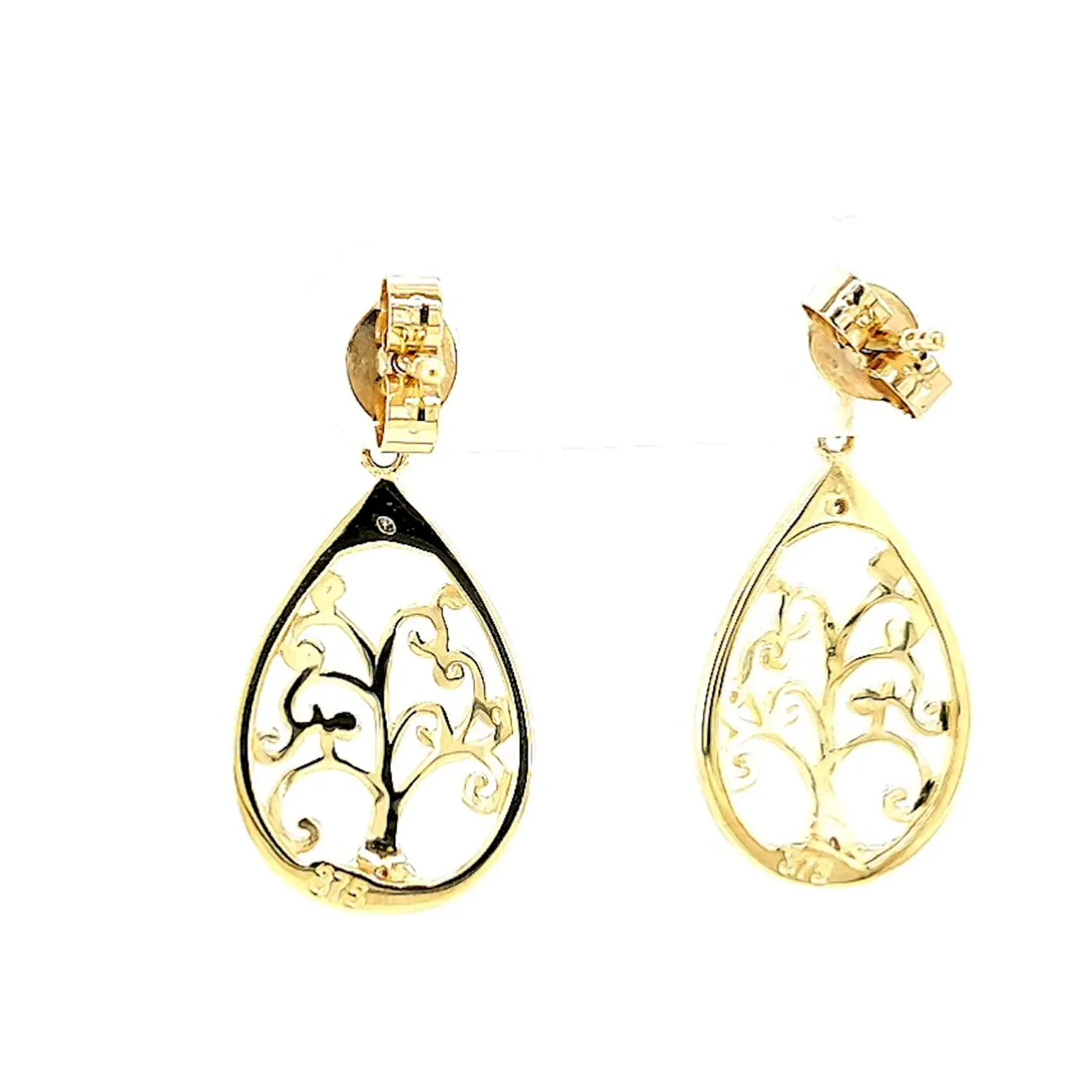 9ct Yellow Gold Diamond Set Tree of Life  Drop Earrings