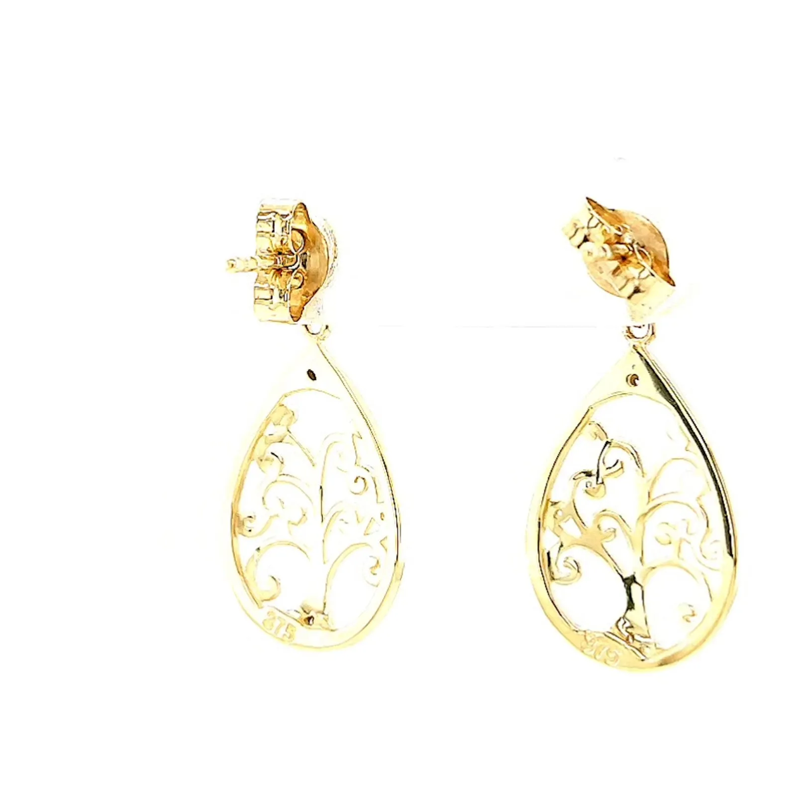 9ct Yellow Gold Diamond Set Tree of Life  Drop Earrings