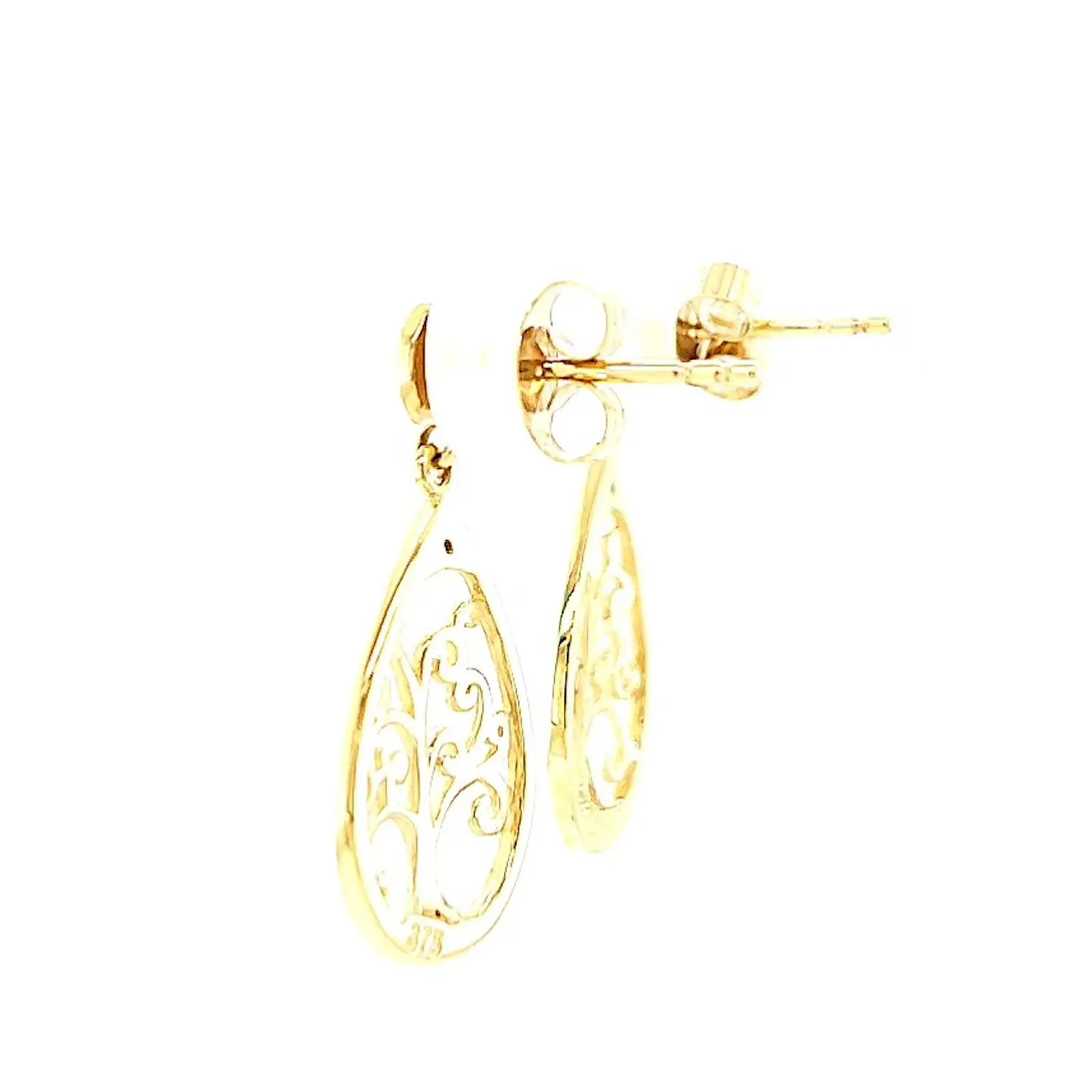 9ct Yellow Gold Diamond Set Tree of Life  Drop Earrings