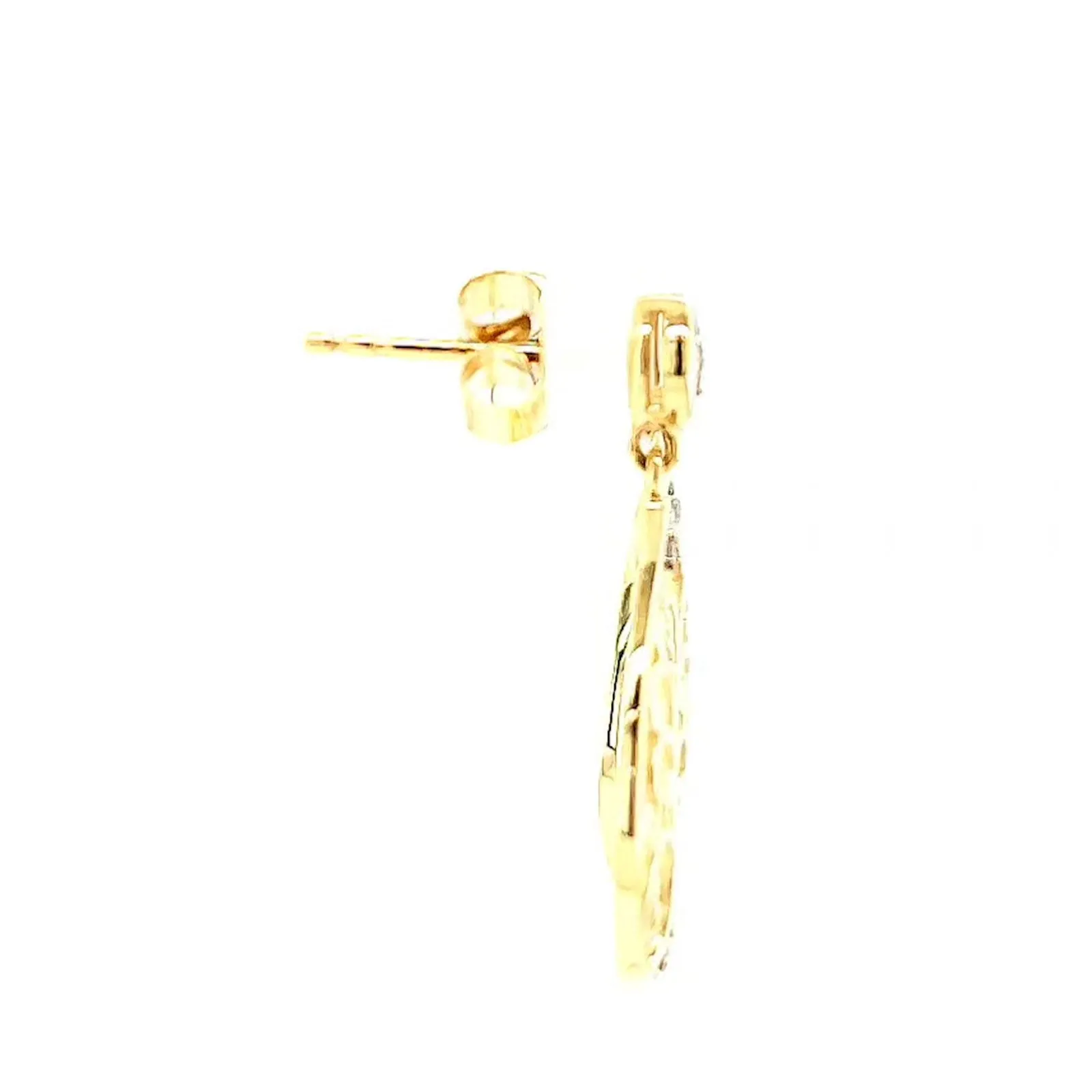 9ct Yellow Gold Diamond Set Tree of Life  Drop Earrings