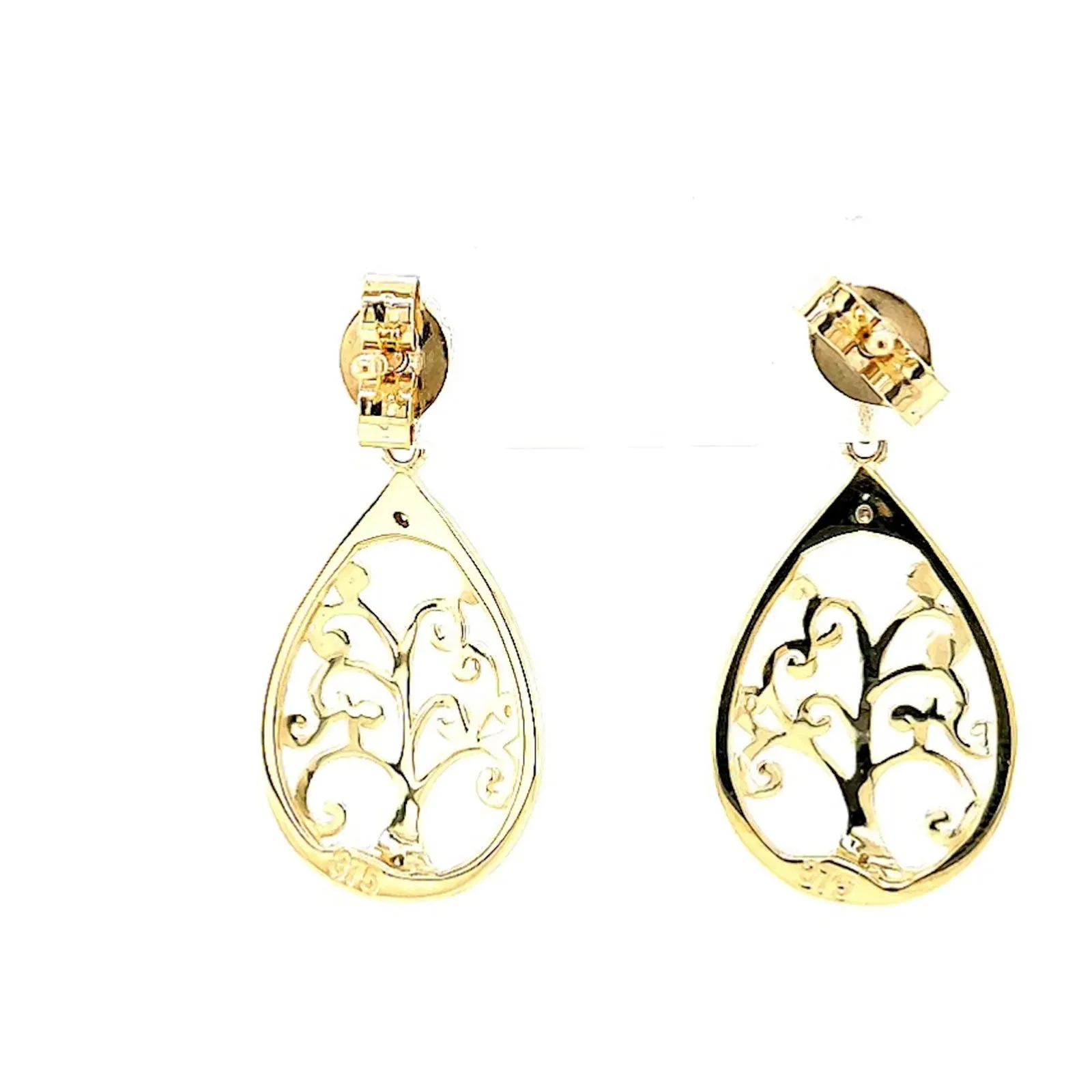 9ct Yellow Gold Diamond Set Tree of Life  Drop Earrings