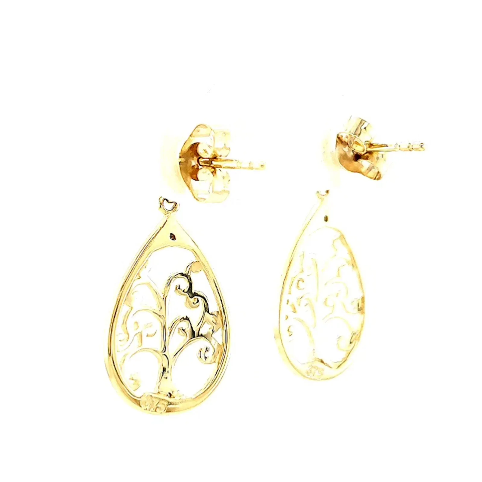 9ct Yellow Gold Diamond Set Tree of Life  Drop Earrings