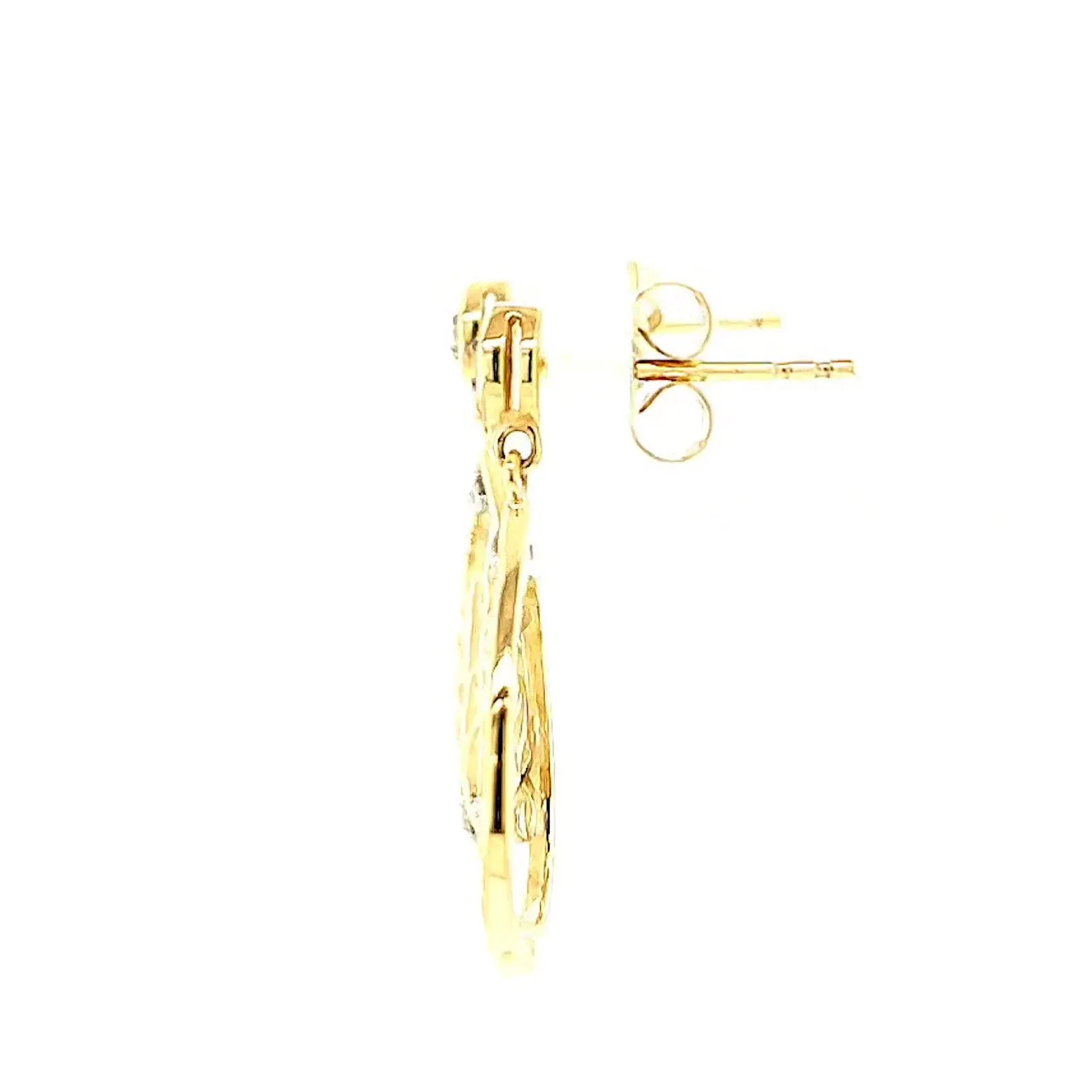 9ct Yellow Gold Diamond Set Tree of Life  Drop Earrings