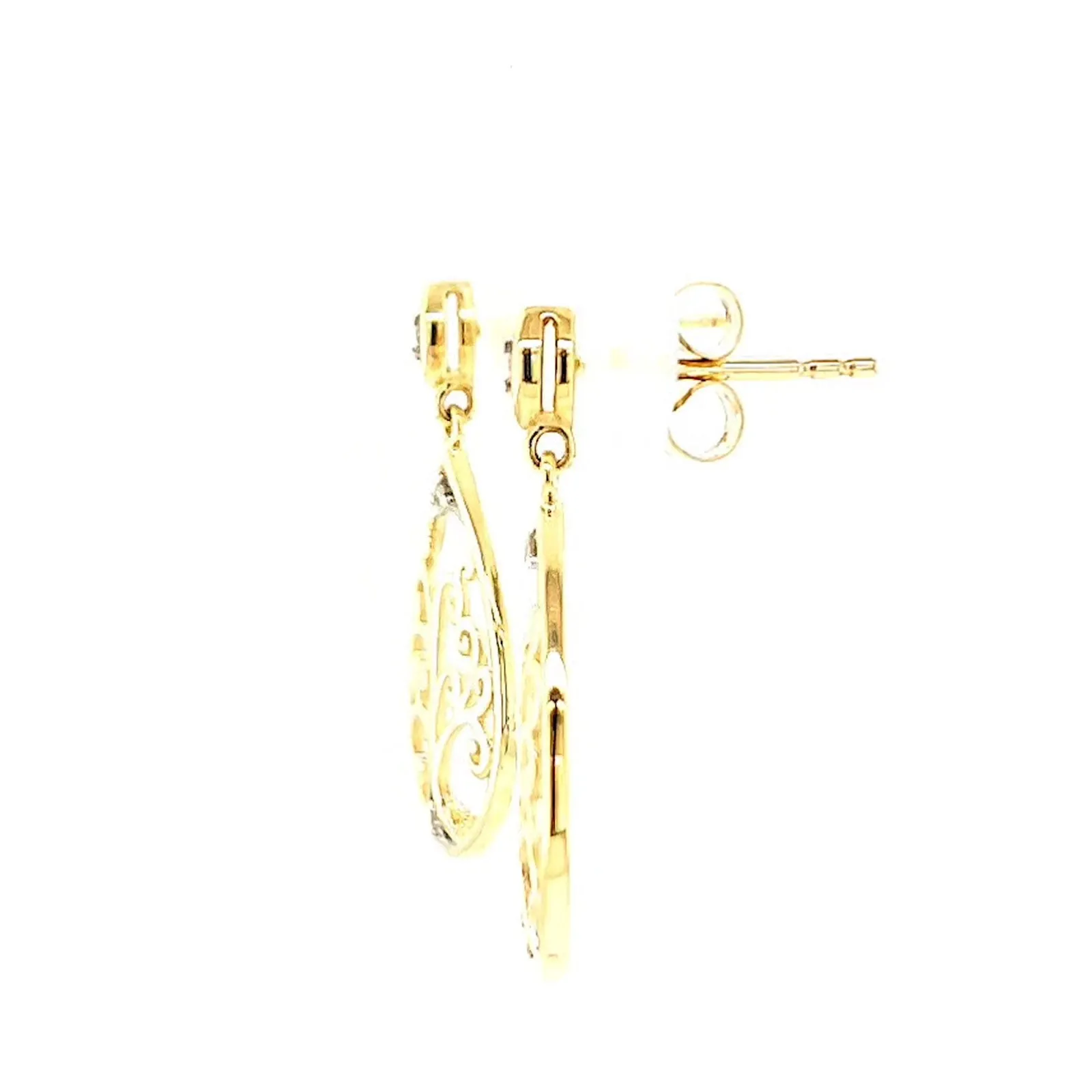 9ct Yellow Gold Diamond Set Tree of Life  Drop Earrings