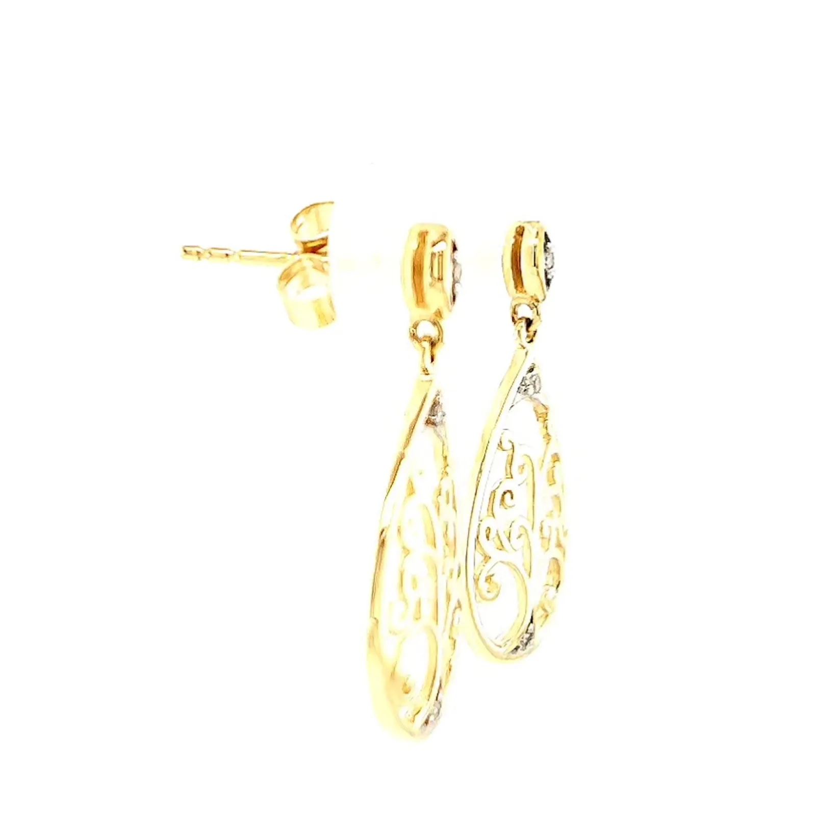 9ct Yellow Gold Diamond Set Tree of Life  Drop Earrings