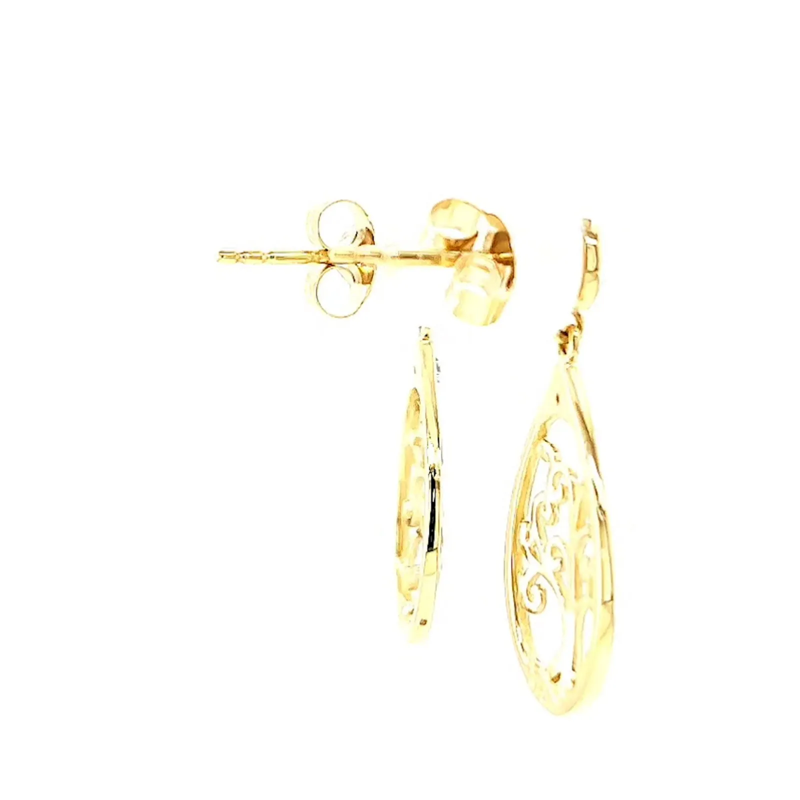 9ct Yellow Gold Diamond Set Tree of Life  Drop Earrings