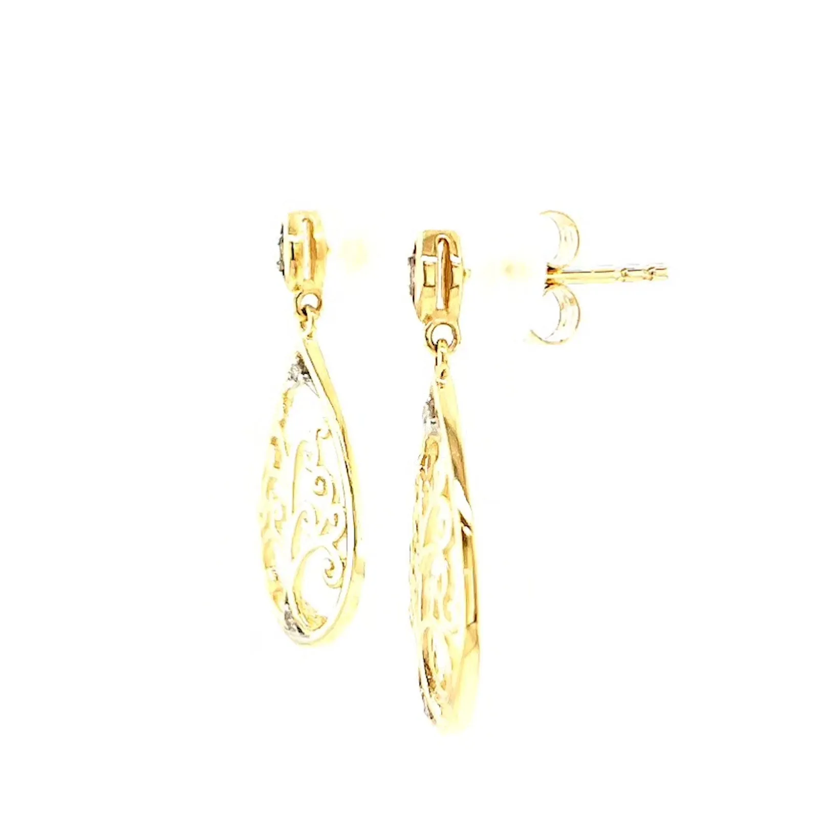 9ct Yellow Gold Diamond Set Tree of Life  Drop Earrings