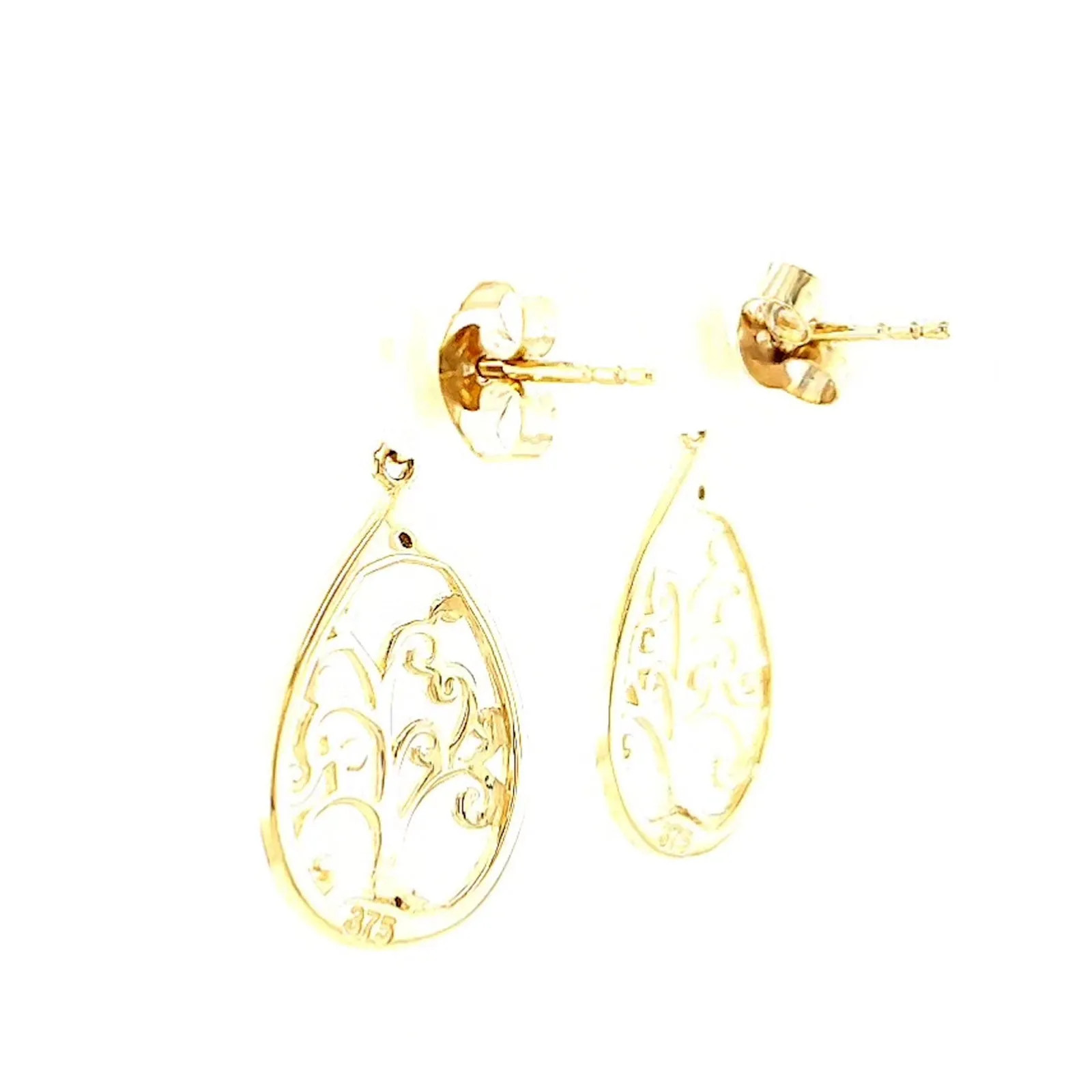 9ct Yellow Gold Diamond Set Tree of Life  Drop Earrings