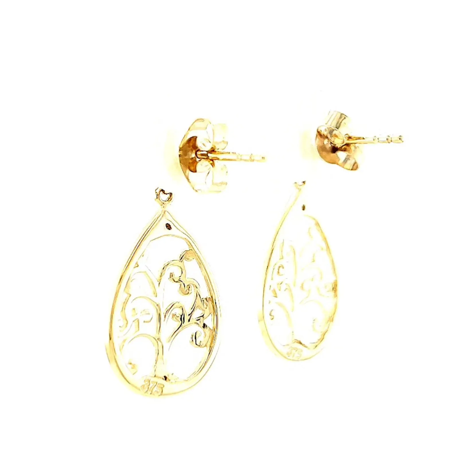 9ct Yellow Gold Diamond Set Tree of Life  Drop Earrings