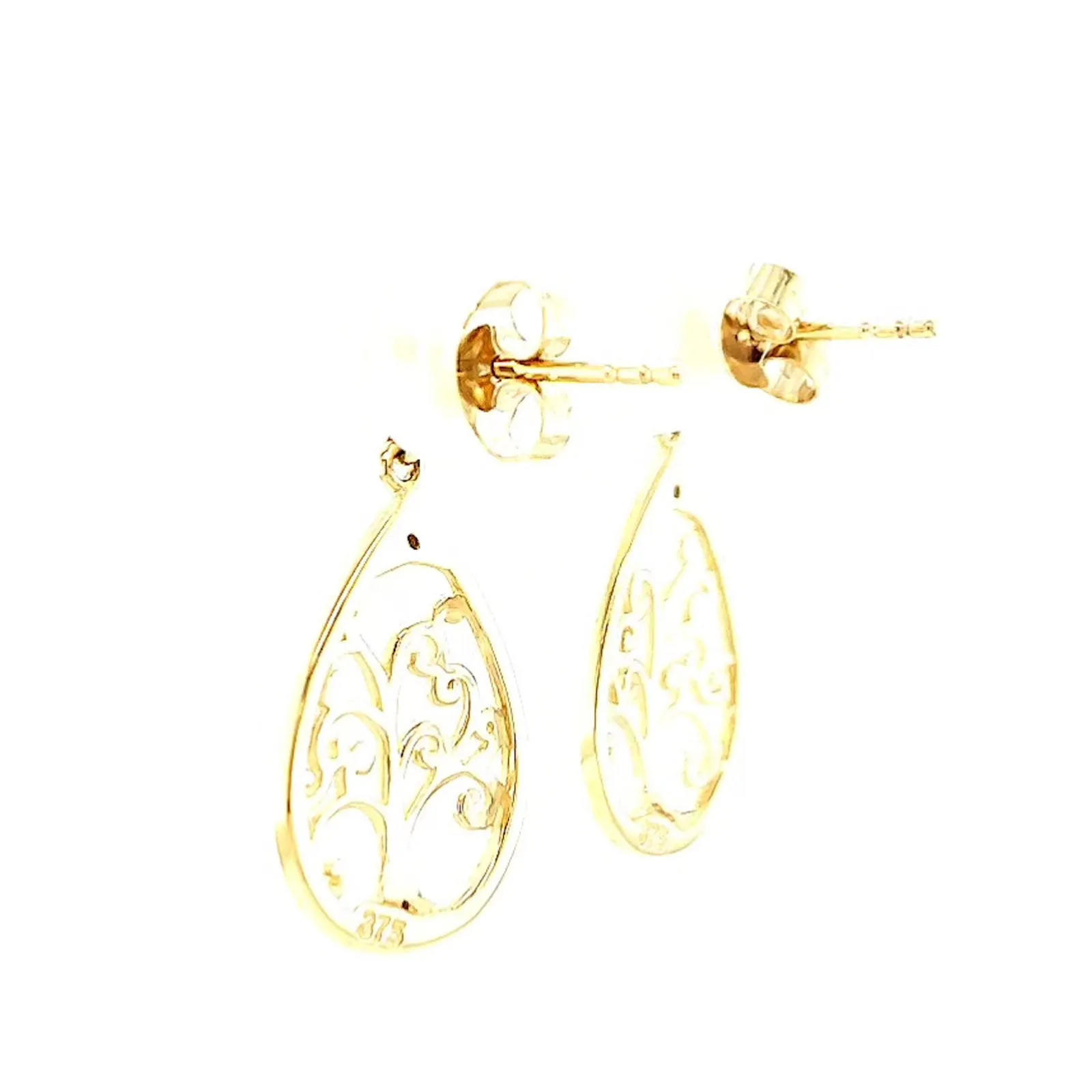 9ct Yellow Gold Diamond Set Tree of Life  Drop Earrings