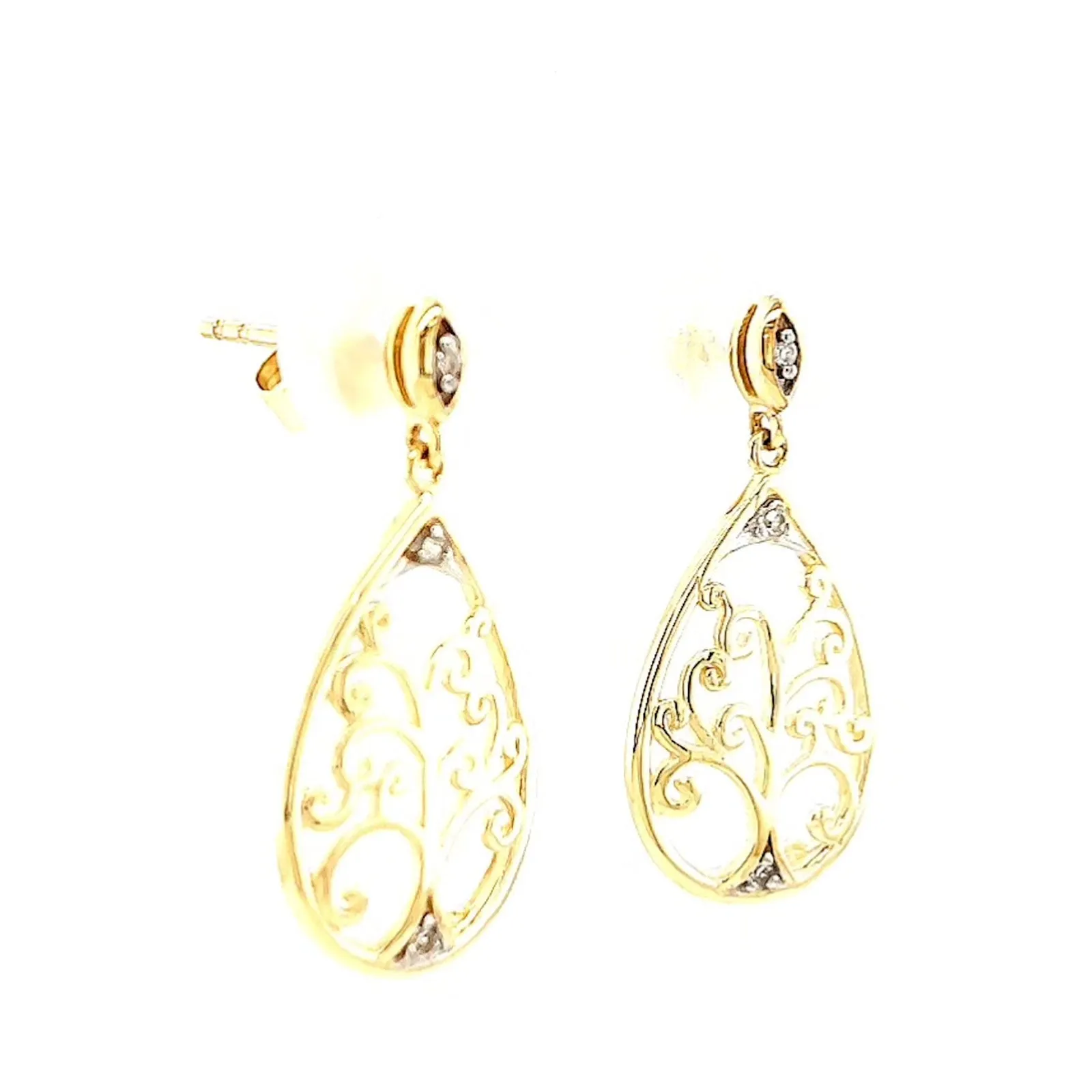 9ct Yellow Gold Diamond Set Tree of Life  Drop Earrings