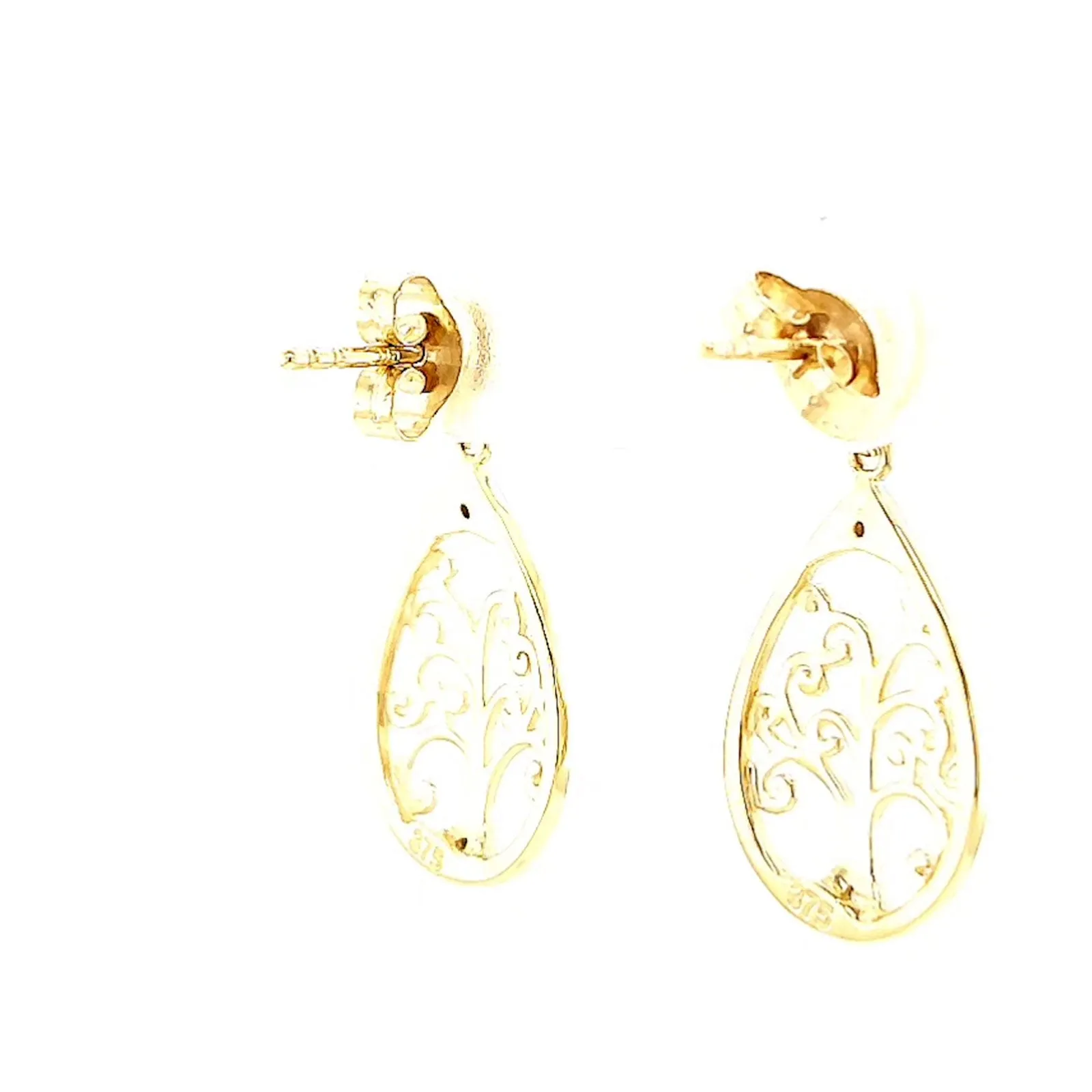 9ct Yellow Gold Diamond Set Tree of Life  Drop Earrings