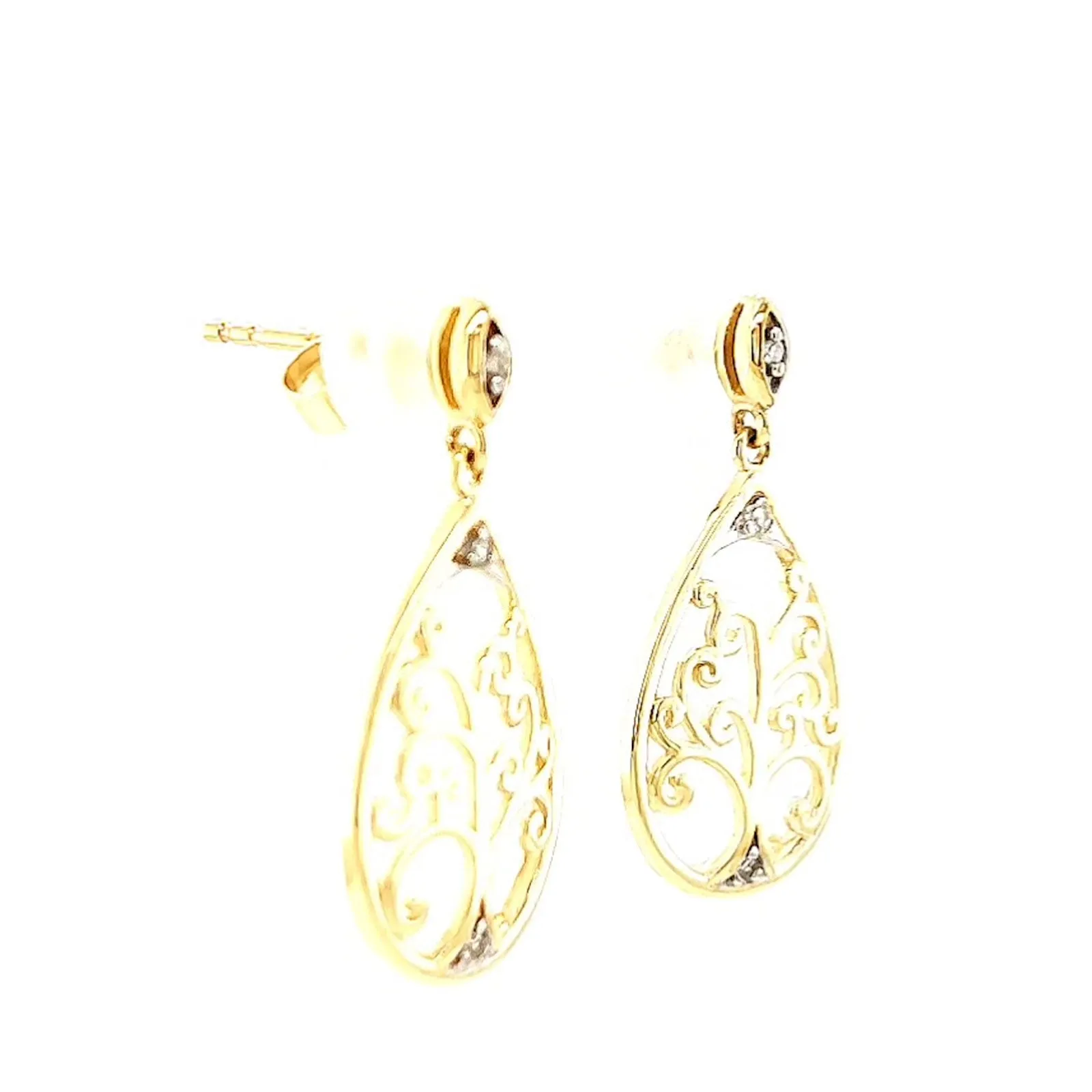 9ct Yellow Gold Diamond Set Tree of Life  Drop Earrings