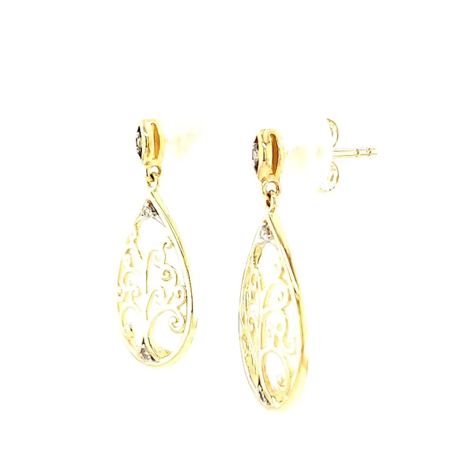 9ct Yellow Gold Diamond Set Tree of Life  Drop Earrings