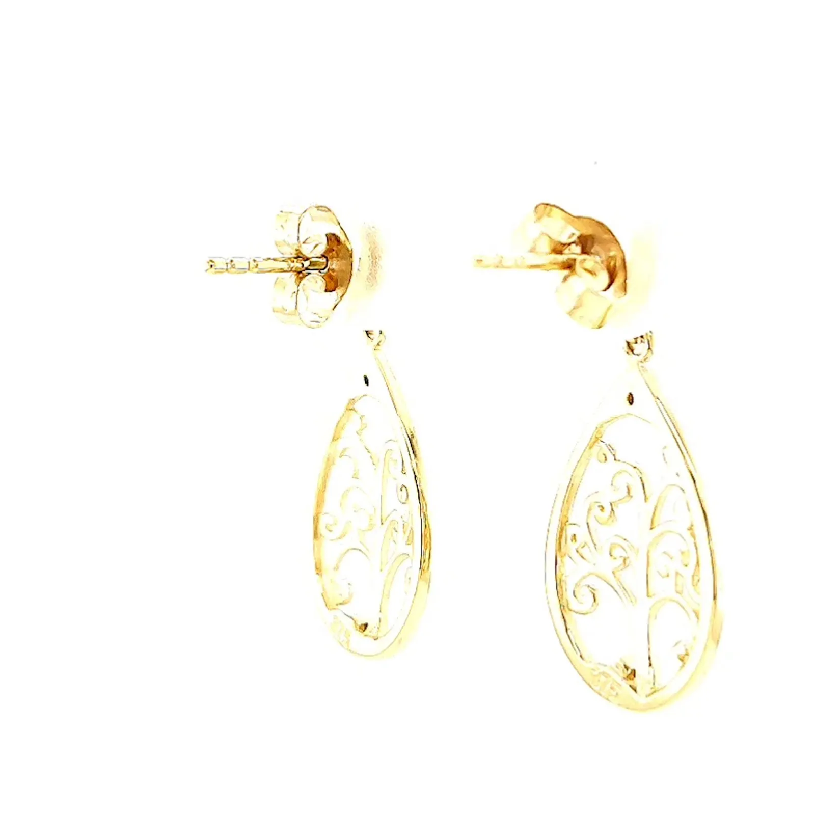 9ct Yellow Gold Diamond Set Tree of Life  Drop Earrings