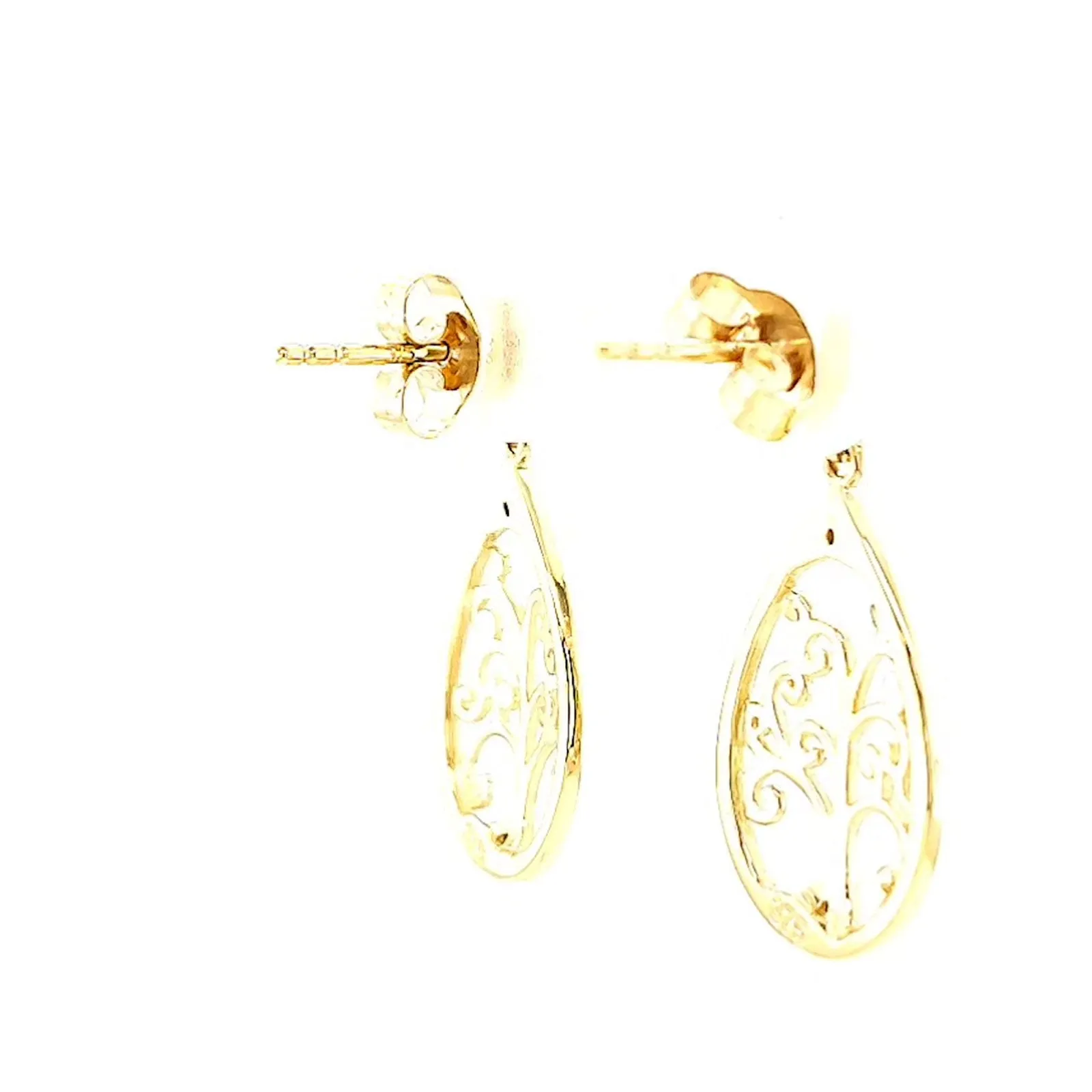 9ct Yellow Gold Diamond Set Tree of Life  Drop Earrings