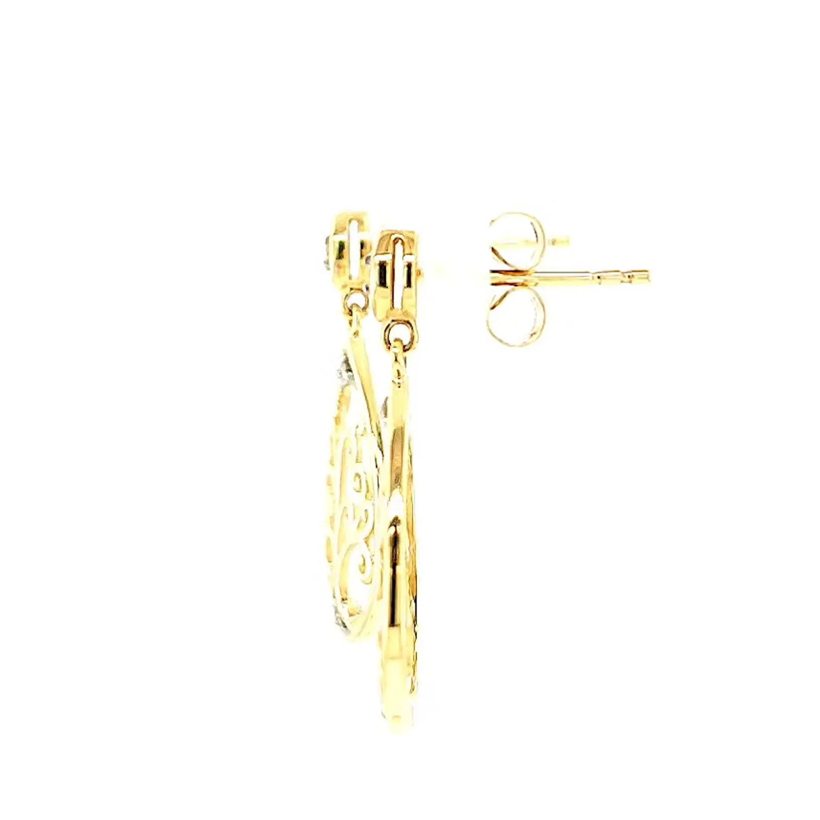 9ct Yellow Gold Diamond Set Tree of Life  Drop Earrings