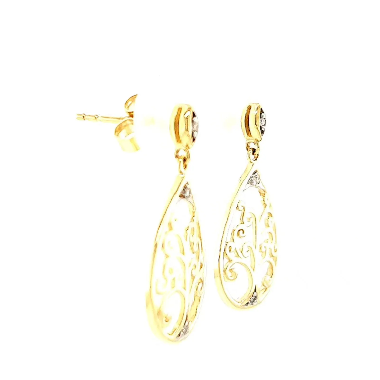 9ct Yellow Gold Diamond Set Tree of Life  Drop Earrings