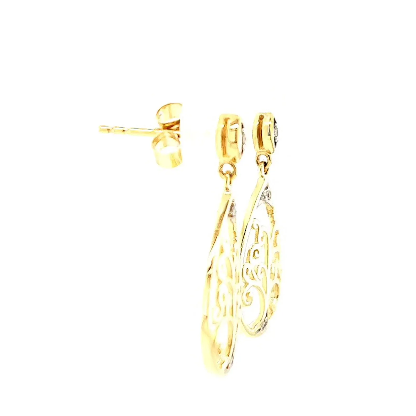 9ct Yellow Gold Diamond Set Tree of Life  Drop Earrings