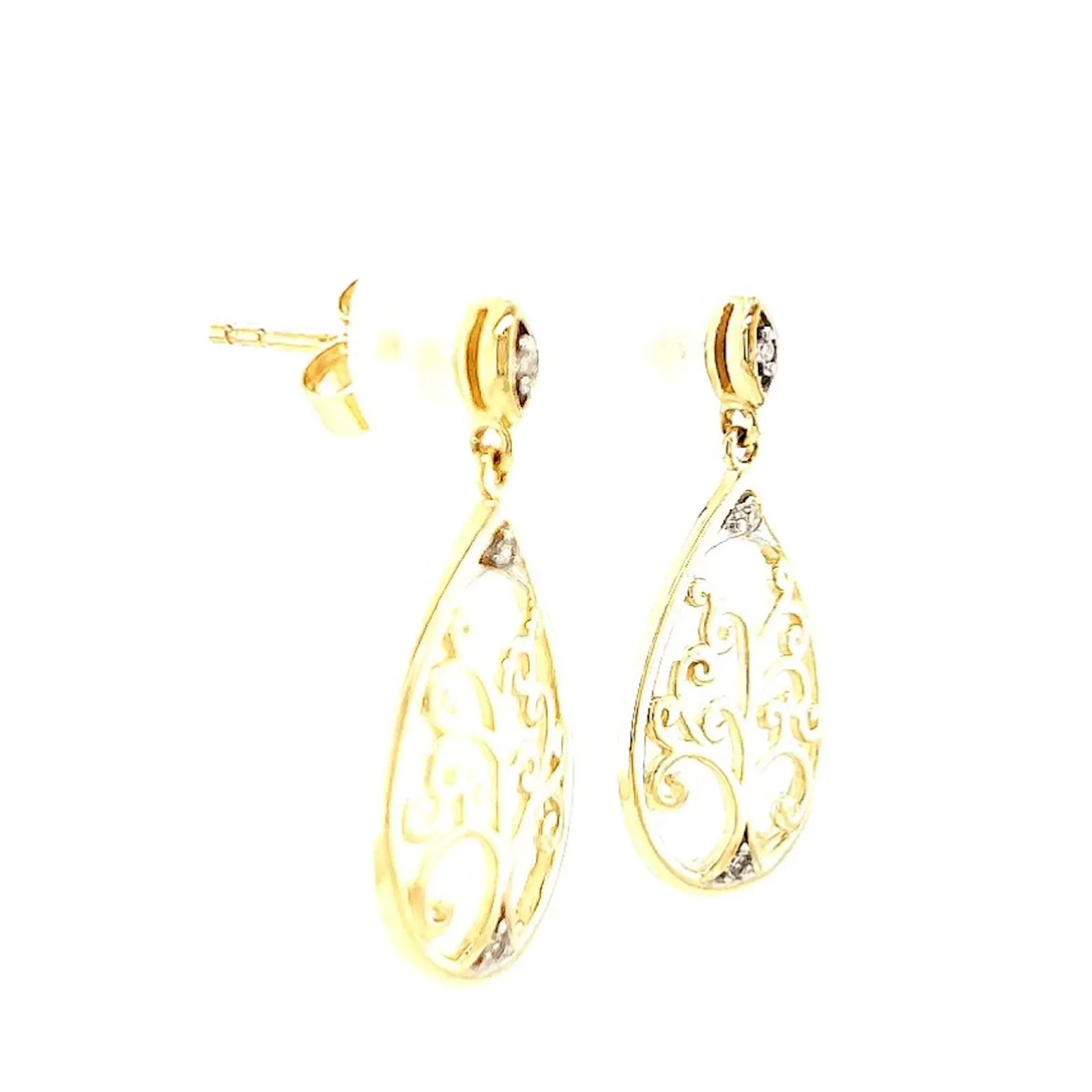 9ct Yellow Gold Diamond Set Tree of Life  Drop Earrings