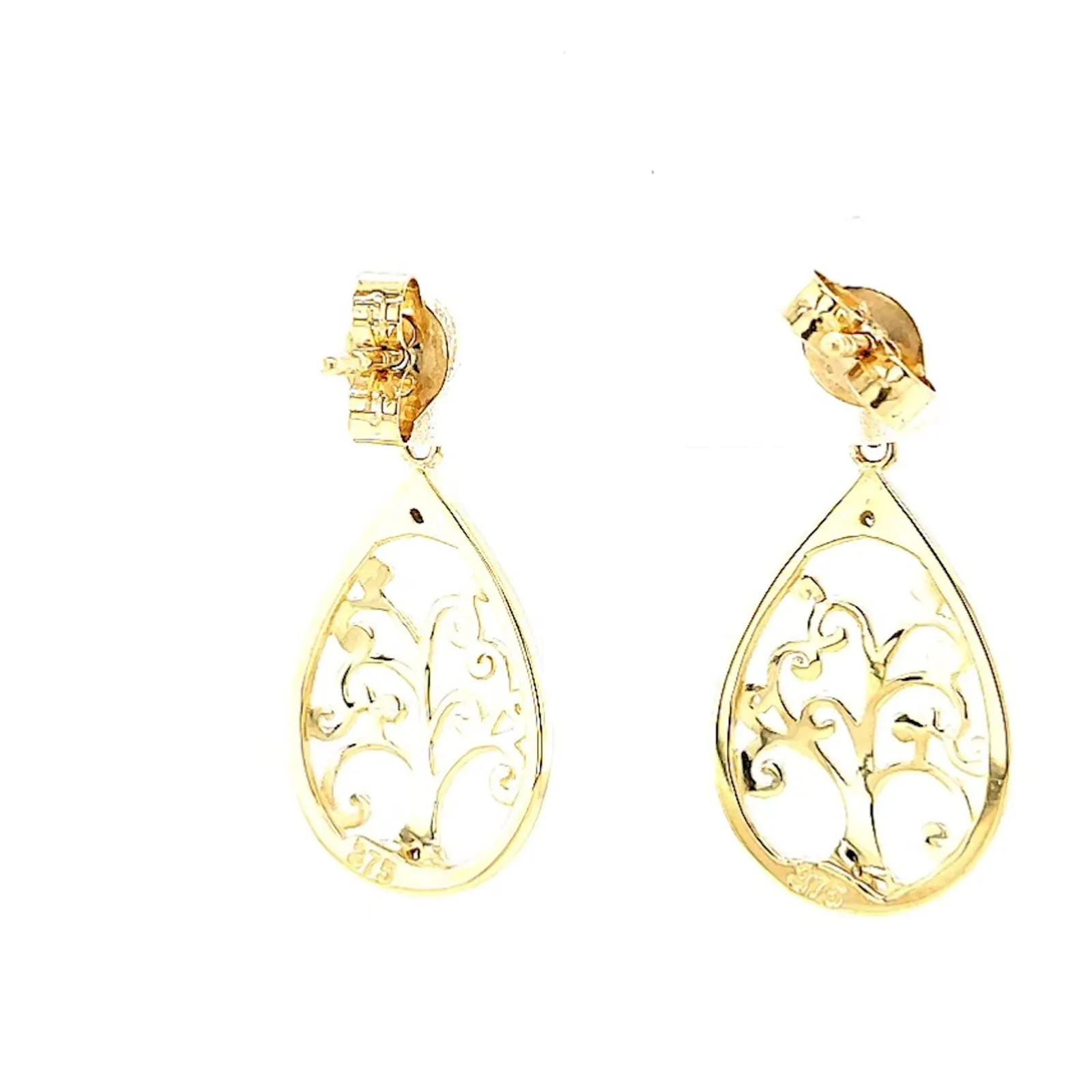 9ct Yellow Gold Diamond Set Tree of Life  Drop Earrings
