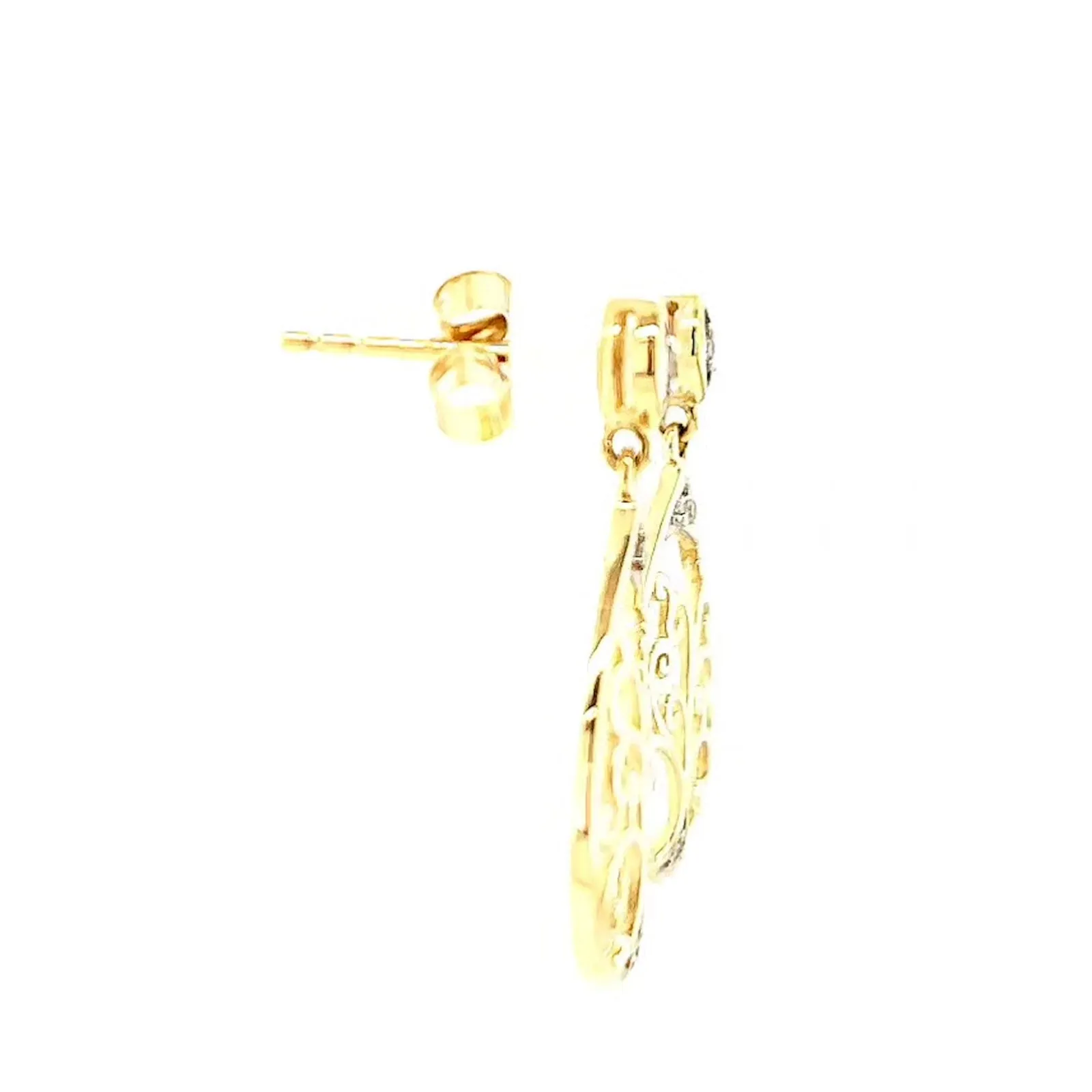 9ct Yellow Gold Diamond Set Tree of Life  Drop Earrings