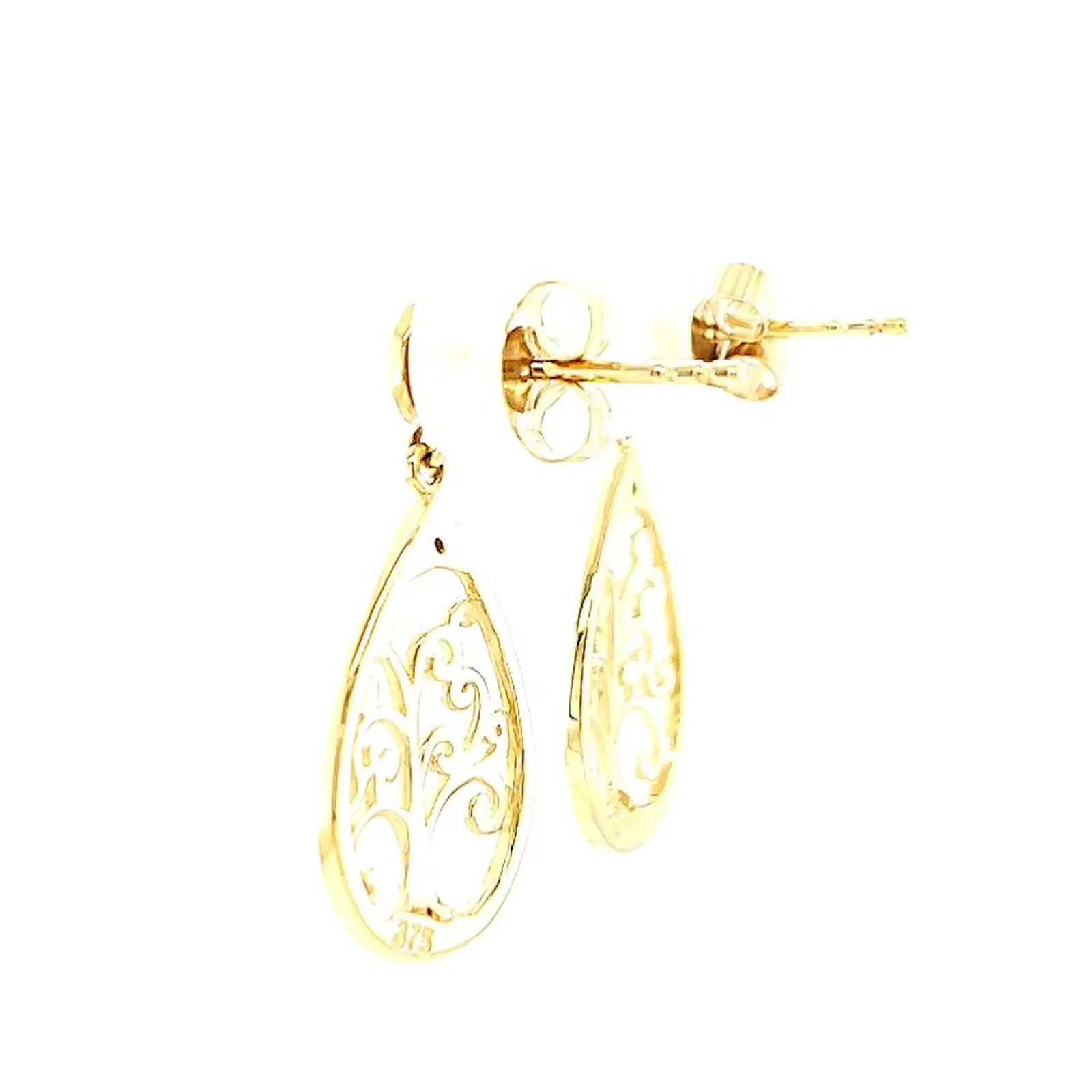 9ct Yellow Gold Diamond Set Tree of Life  Drop Earrings