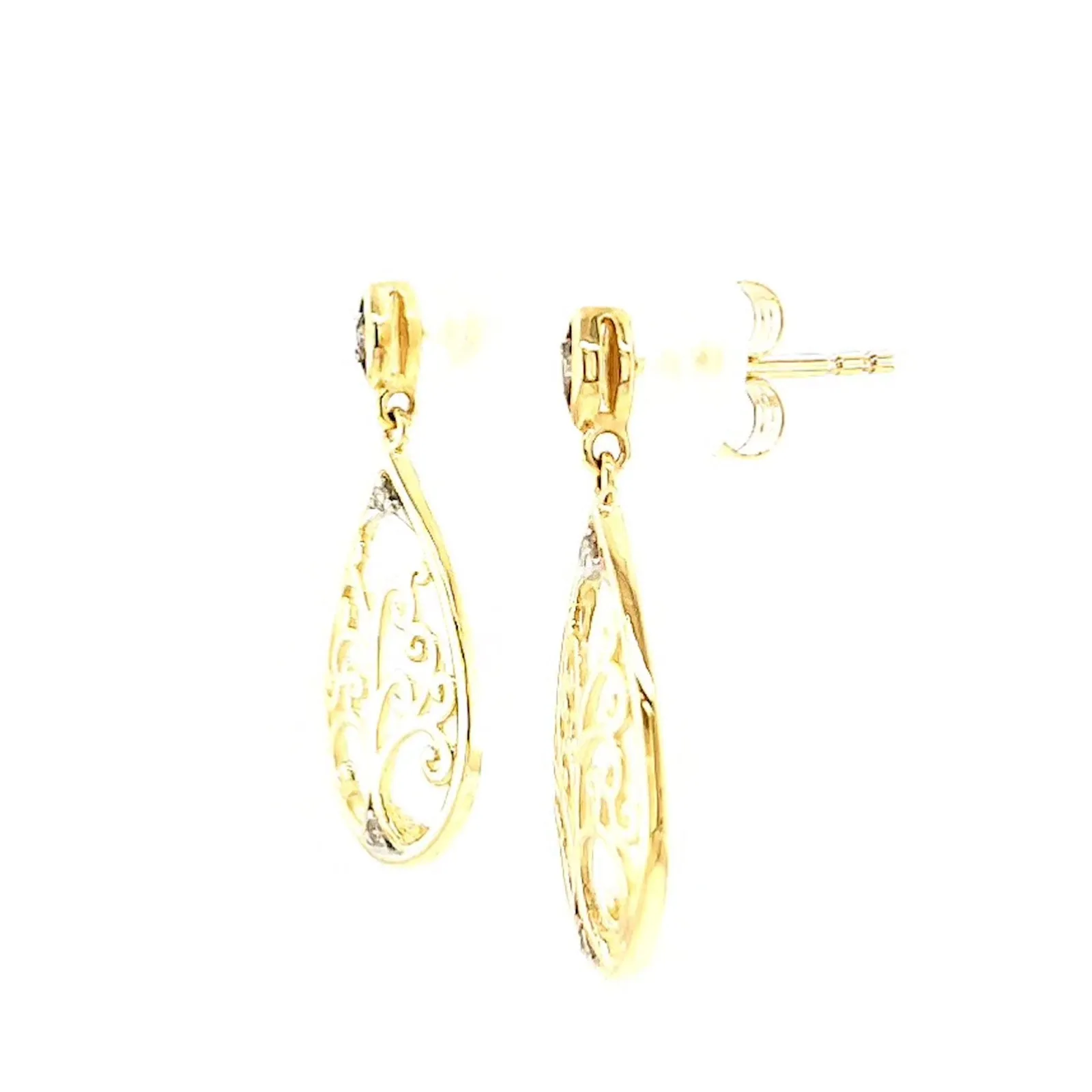 9ct Yellow Gold Diamond Set Tree of Life  Drop Earrings
