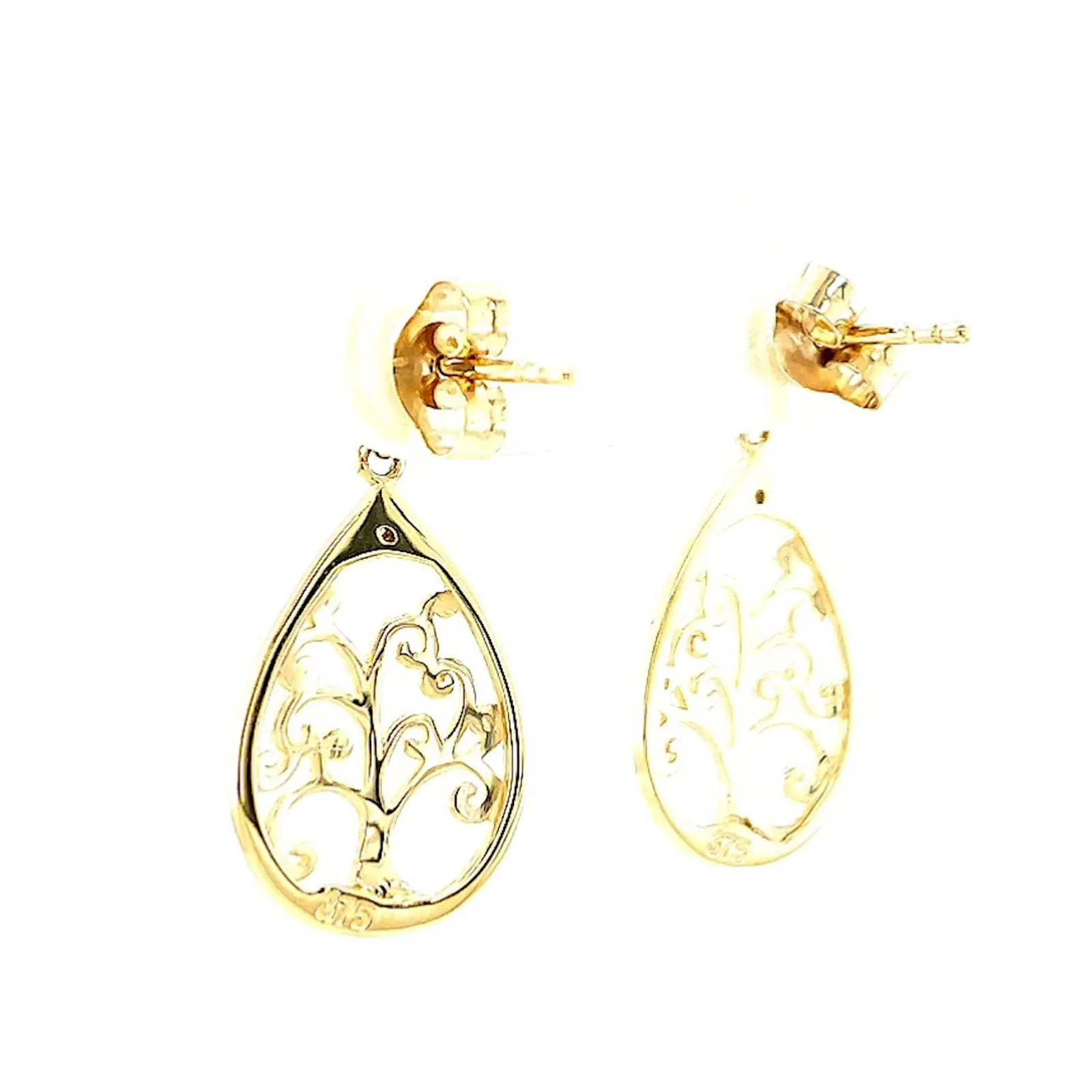 9ct Yellow Gold Diamond Set Tree of Life  Drop Earrings