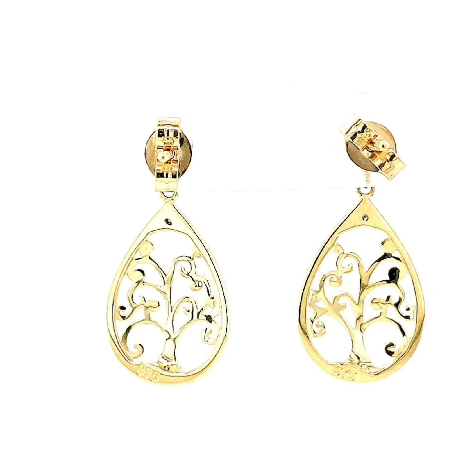 9ct Yellow Gold Diamond Set Tree of Life  Drop Earrings