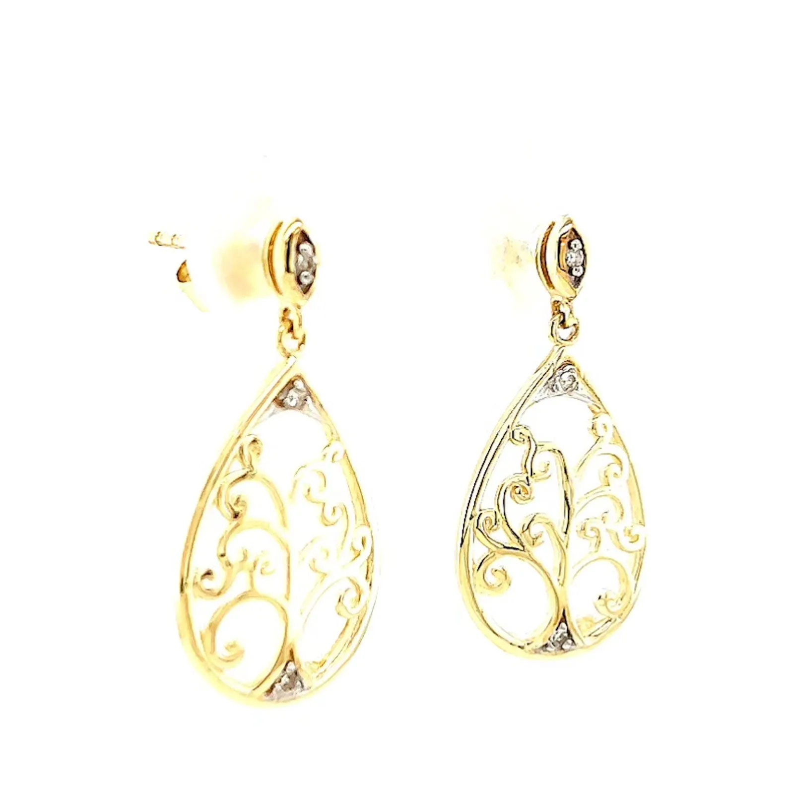 9ct Yellow Gold Diamond Set Tree of Life  Drop Earrings
