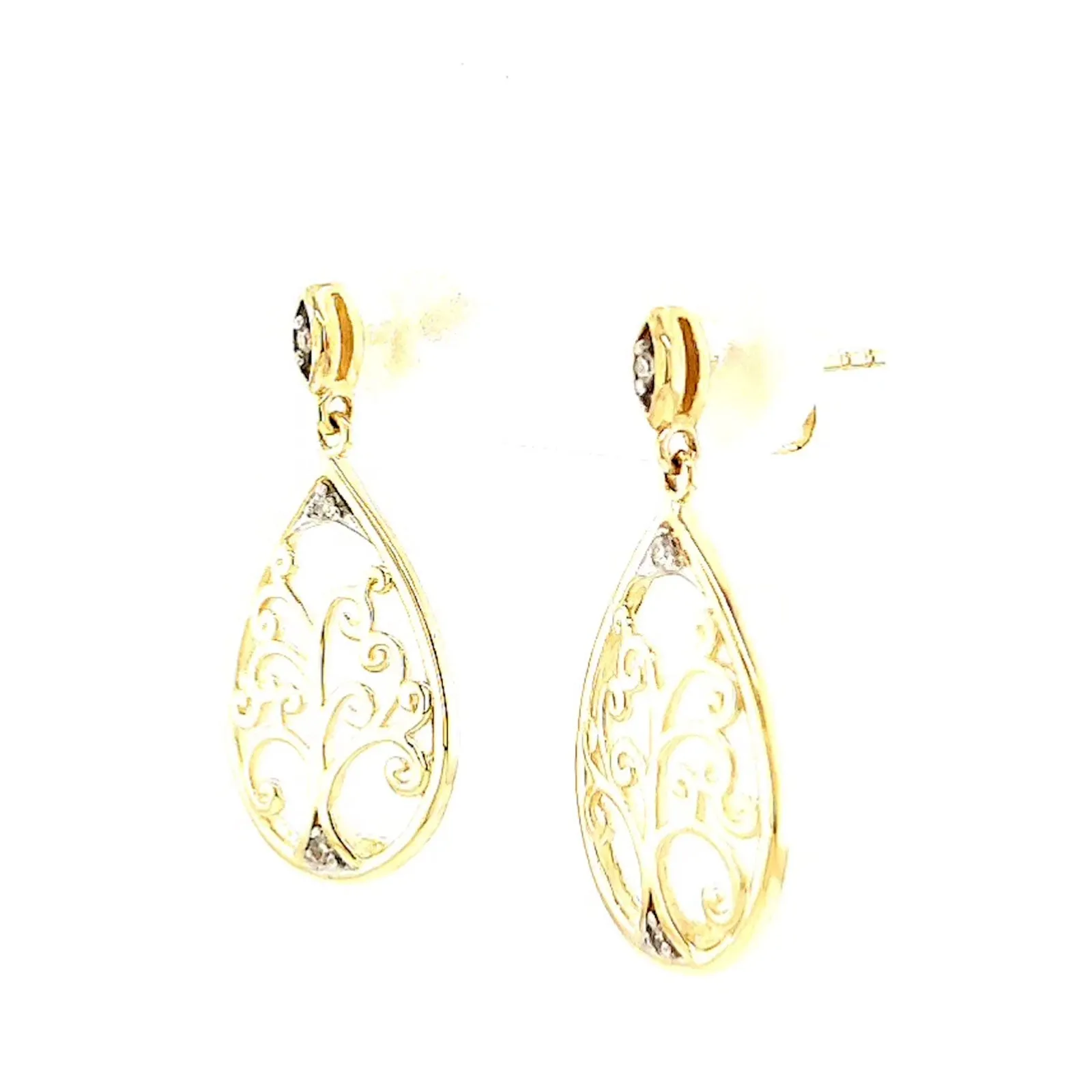 9ct Yellow Gold Diamond Set Tree of Life  Drop Earrings