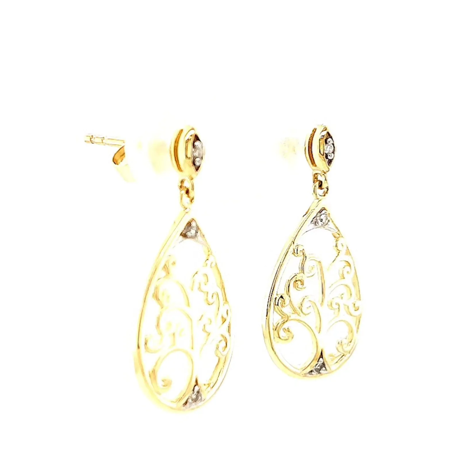 9ct Yellow Gold Diamond Set Tree of Life  Drop Earrings