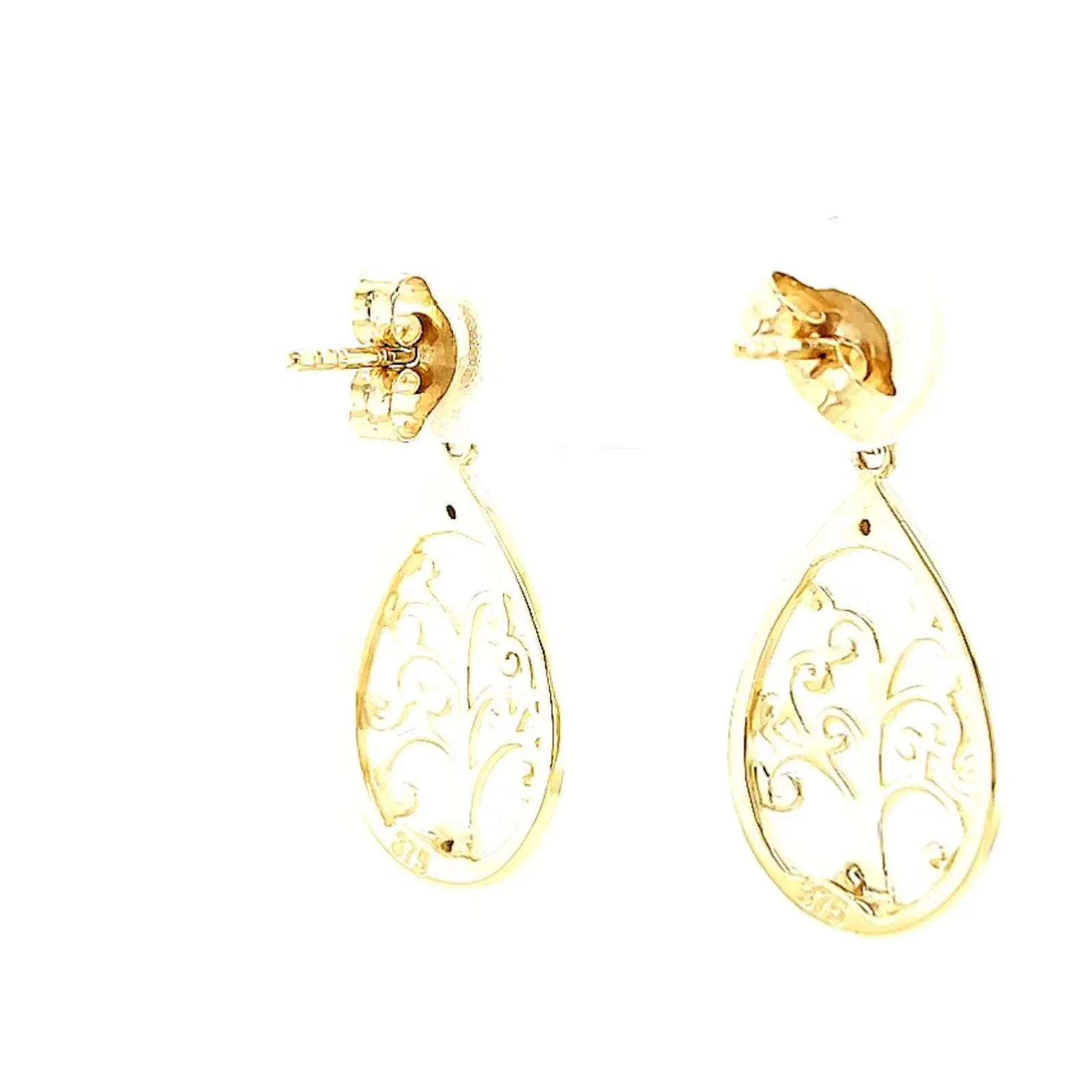 9ct Yellow Gold Diamond Set Tree of Life  Drop Earrings