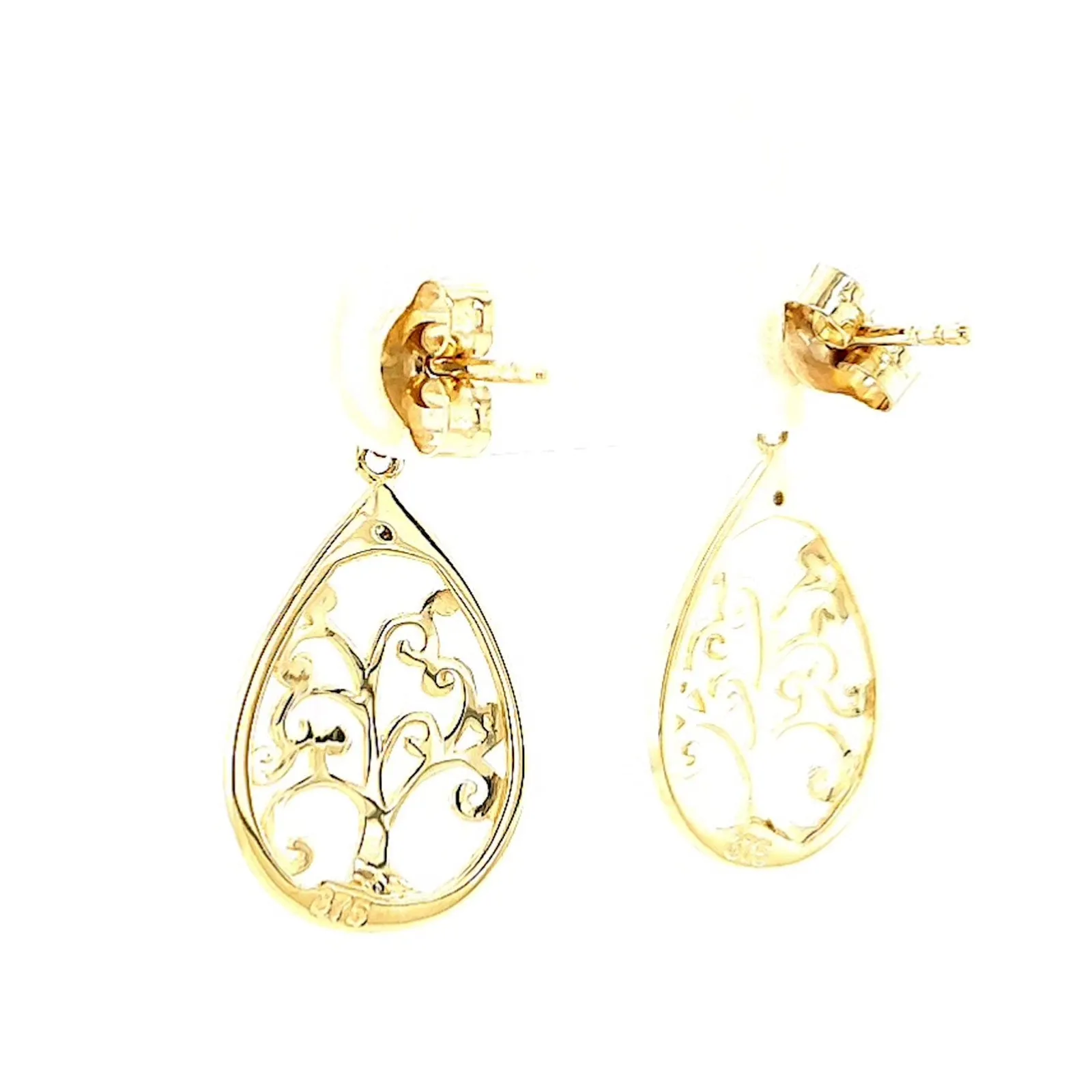 9ct Yellow Gold Diamond Set Tree of Life  Drop Earrings