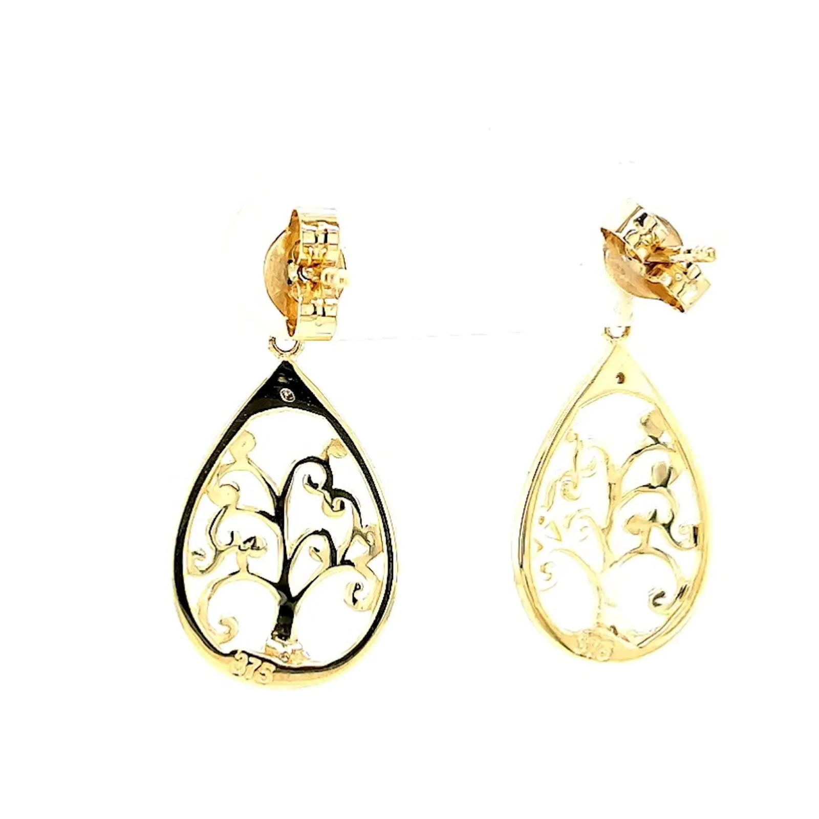 9ct Yellow Gold Diamond Set Tree of Life  Drop Earrings