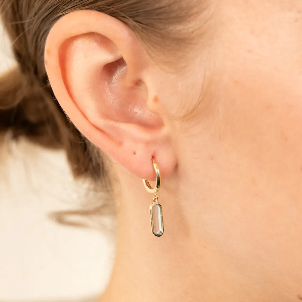 9ct Yellow Gold Natural Blue Topaz On Sleeper Hoop Earrings