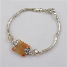 Agate, Crystal and Silver Bangle  Bracelet