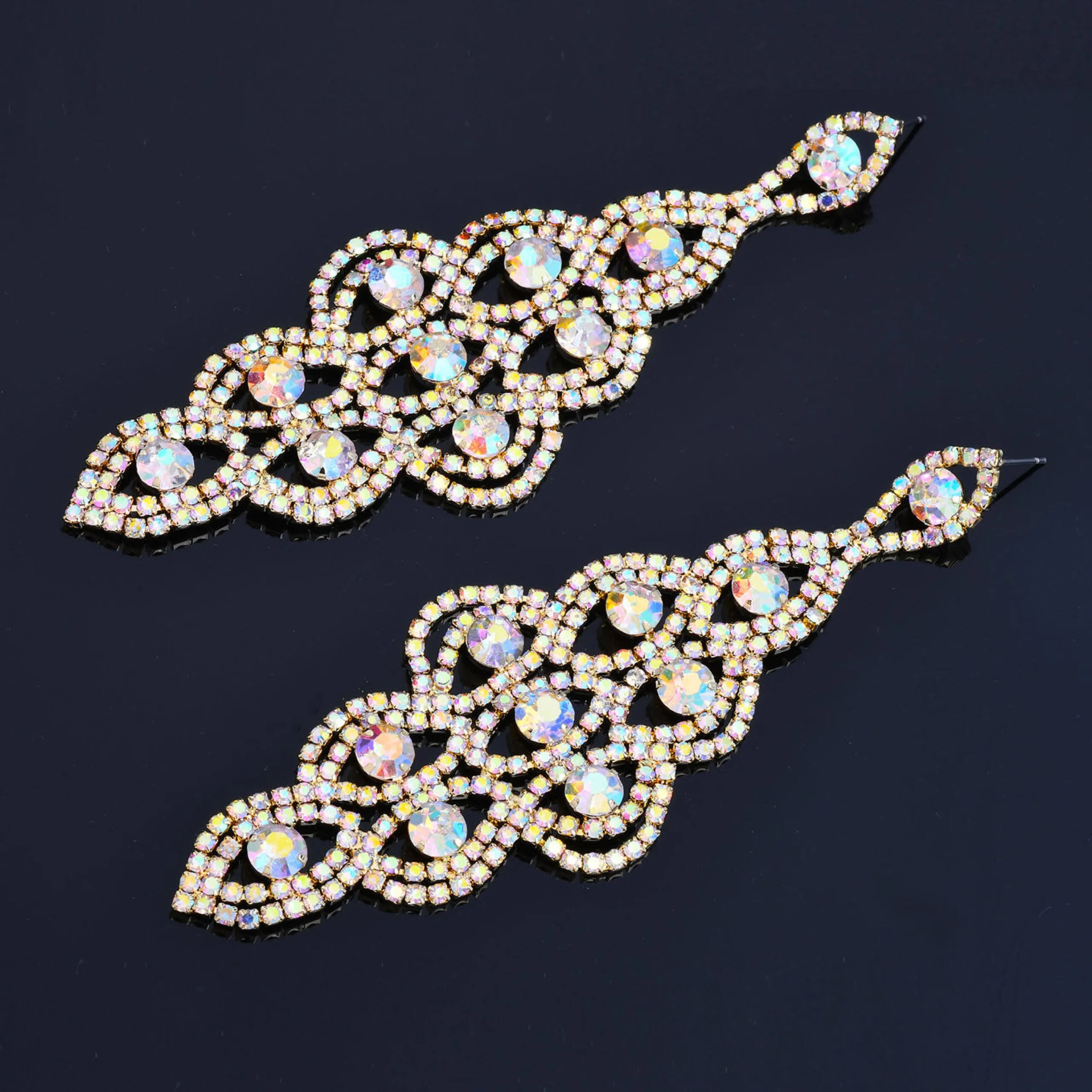 AMBER - gold ab drop rhinestone earrings