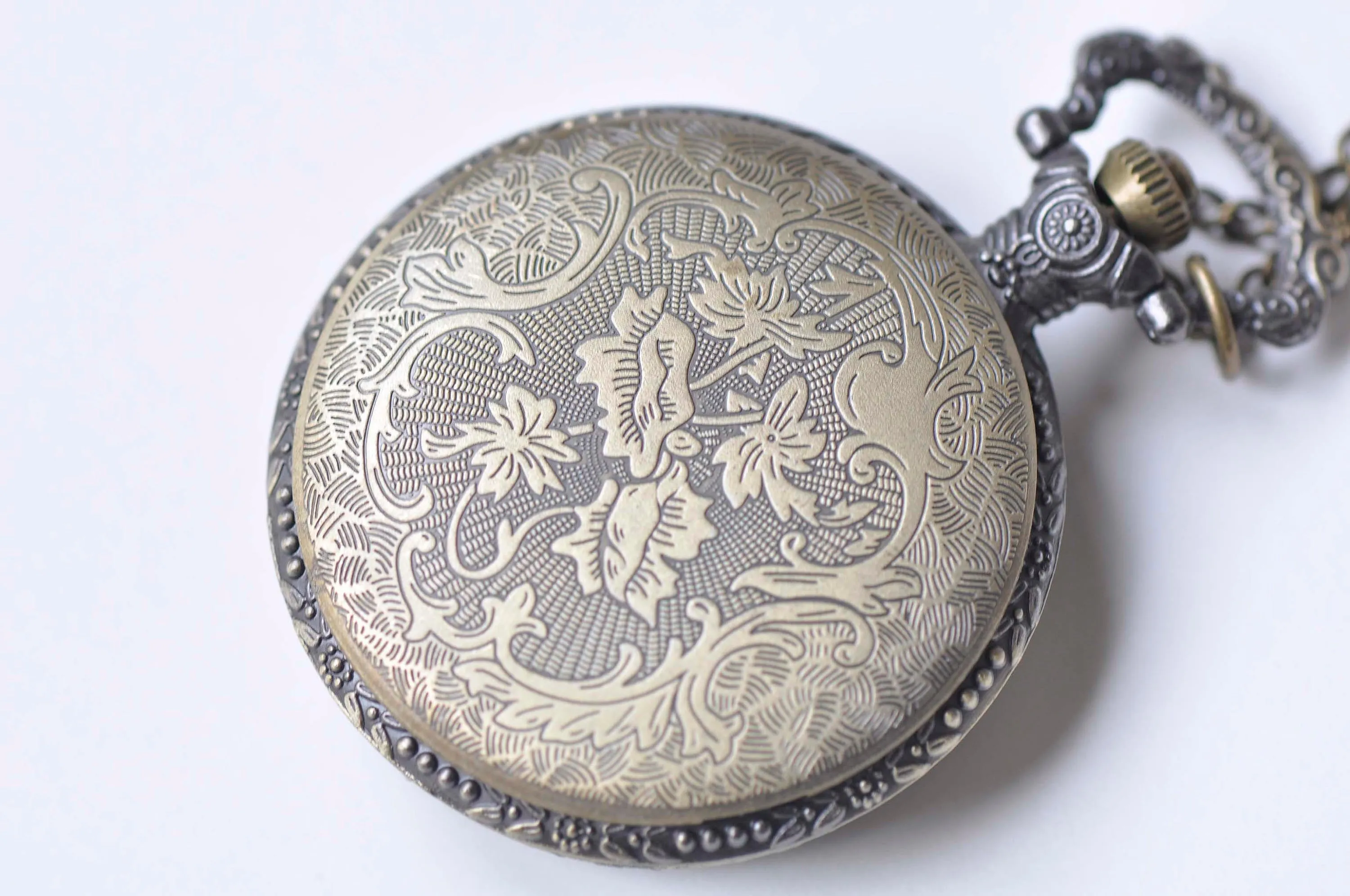 Antique Bronze Large Round Pocket Watch Pendant Set of 1 A4855