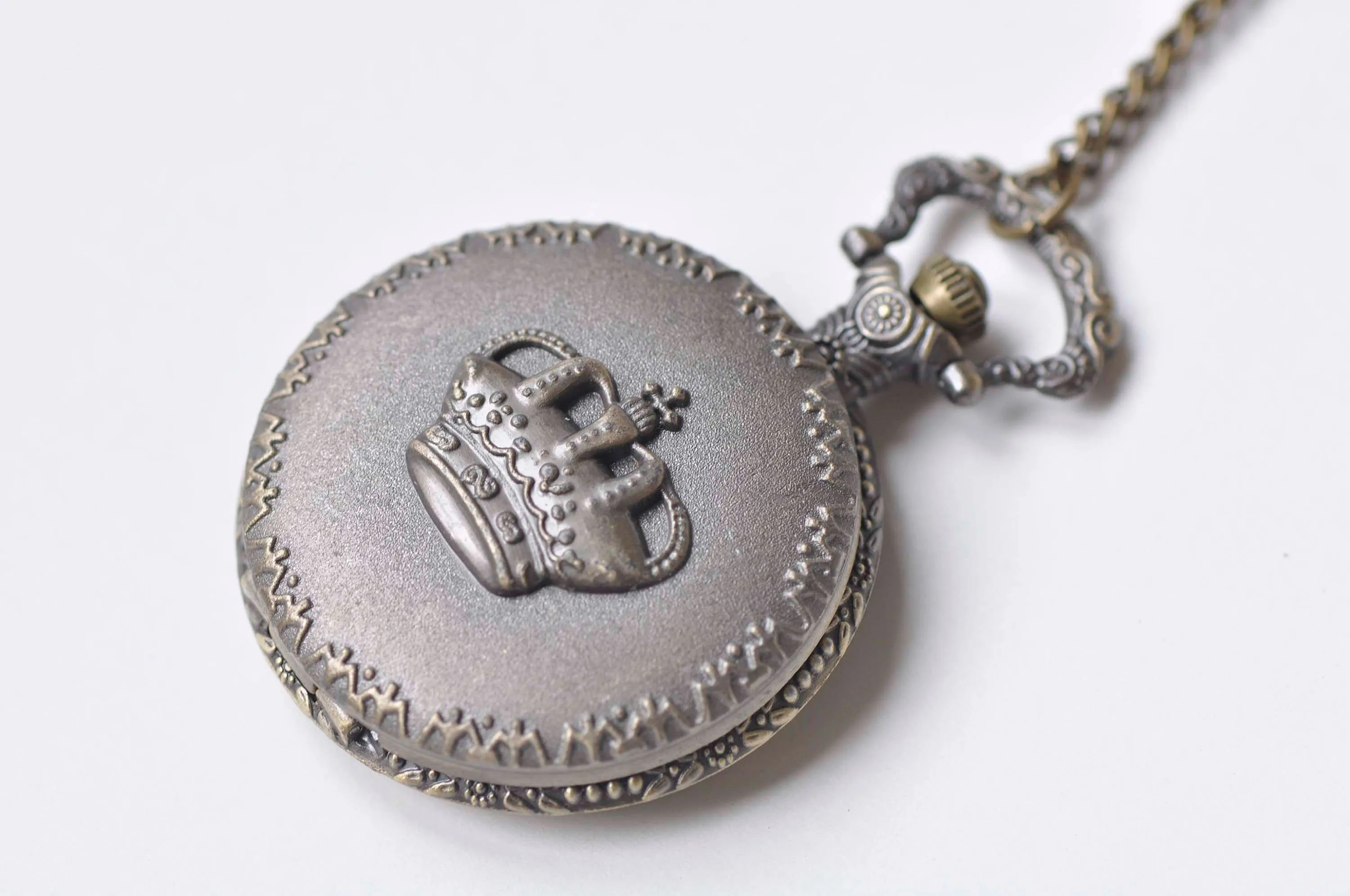 Antique Bronze Large Round Pocket Watch Pendant Set of 1 A4855