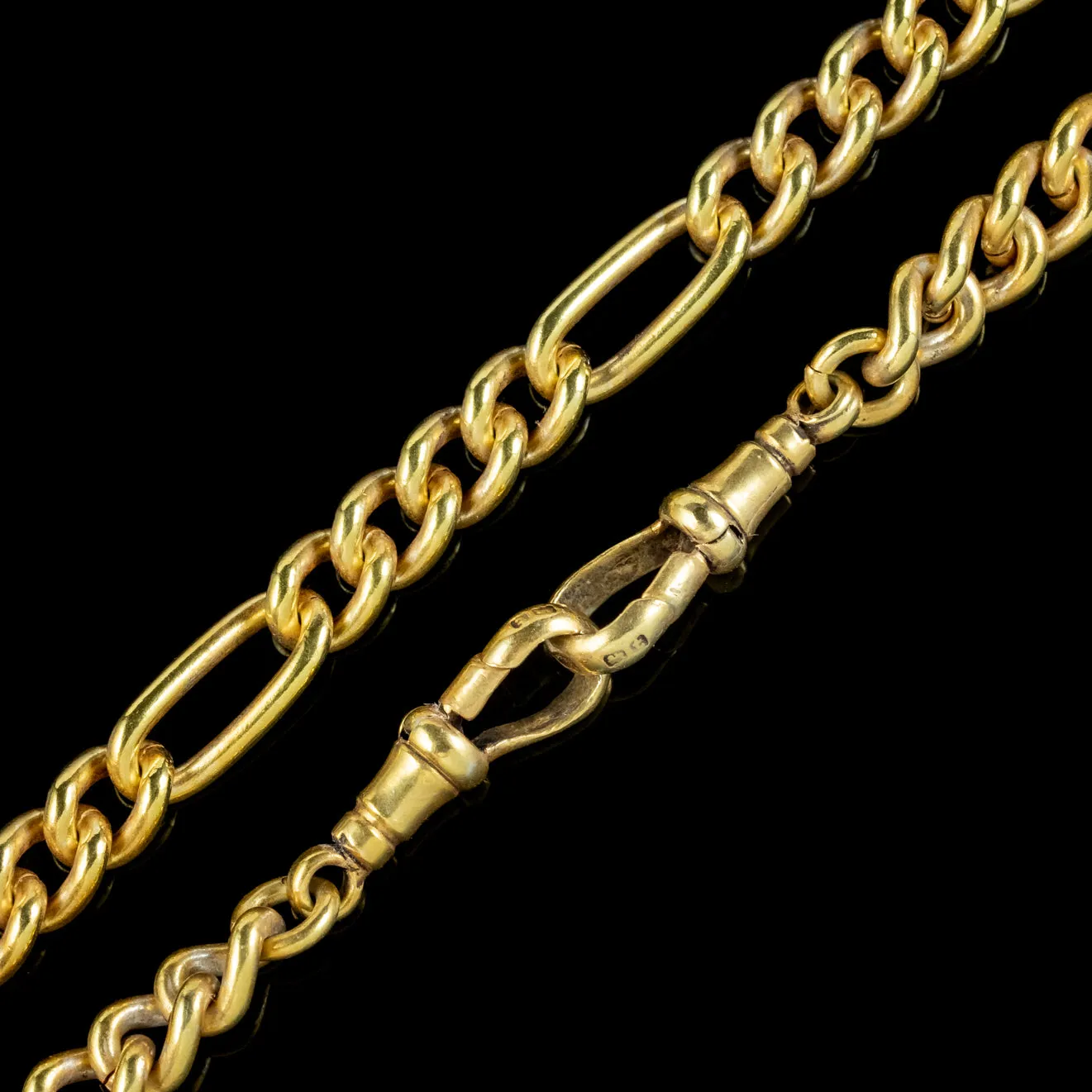 Antique Edwardian Figaro Albert Chain Silver Gold Gilt Dated 1918